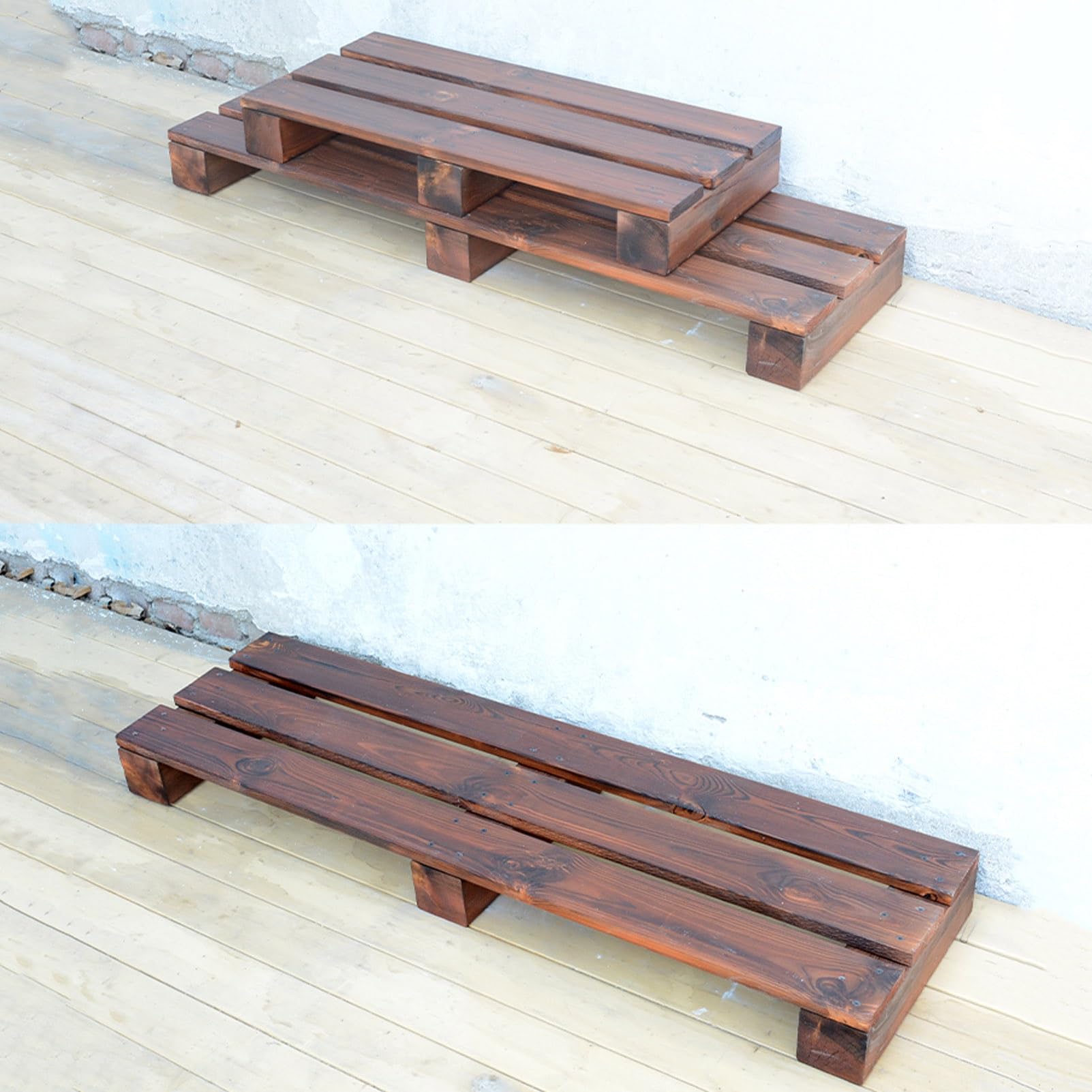 Sgabello in Legno con pedana Bassa in Legno carbonizzato, Sgabello a Un Gradino per Comodino, Bagno, Cucina, Giardino (Non Richiede Montaggio)(80x35x10cm)