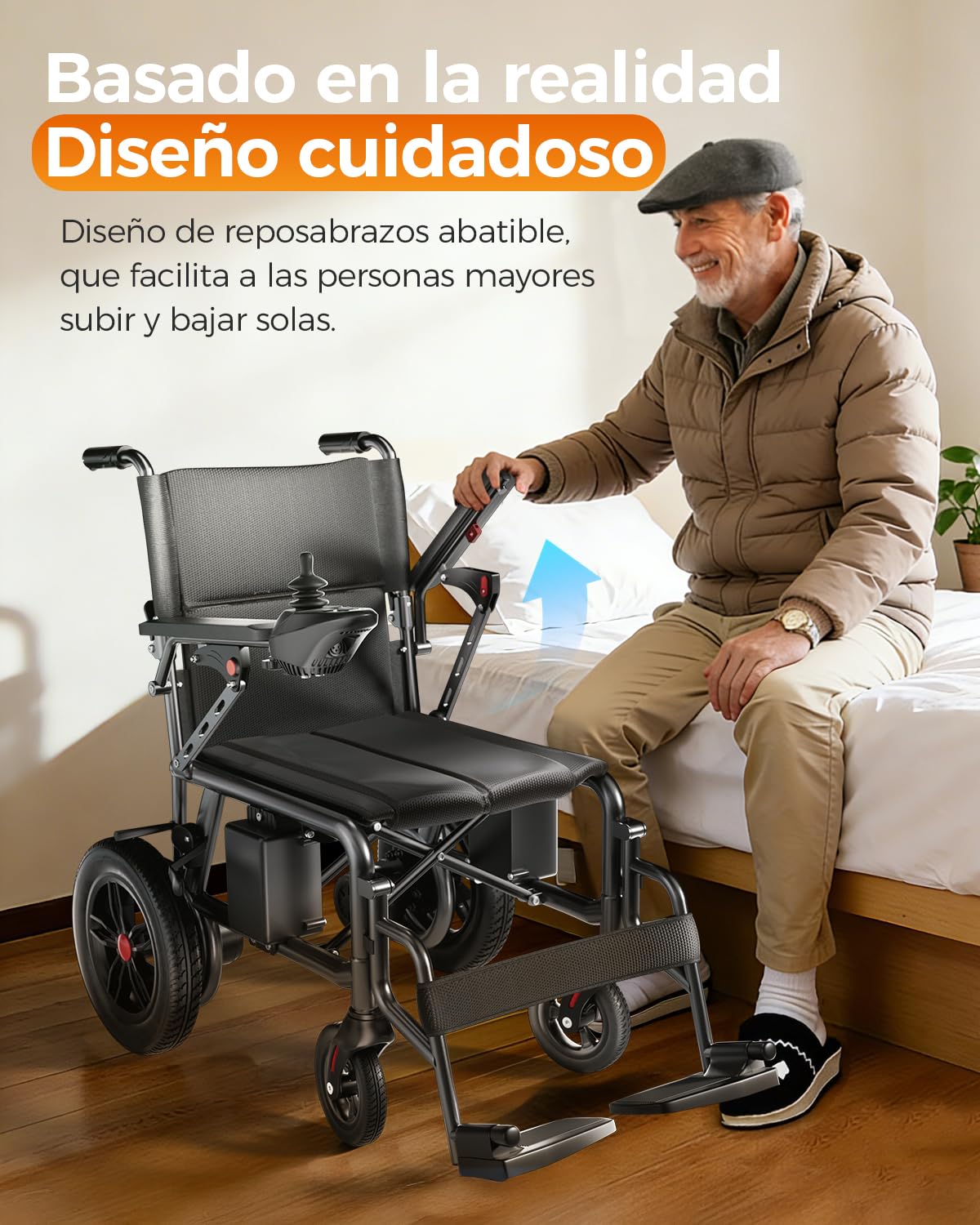 Silla de ruedas eléctrica para adultos, con una autonomía de 25 km, ligera, plegable, silla eléctrica motorizada para movilidad interior/exterior – tamaño compacto – Negro