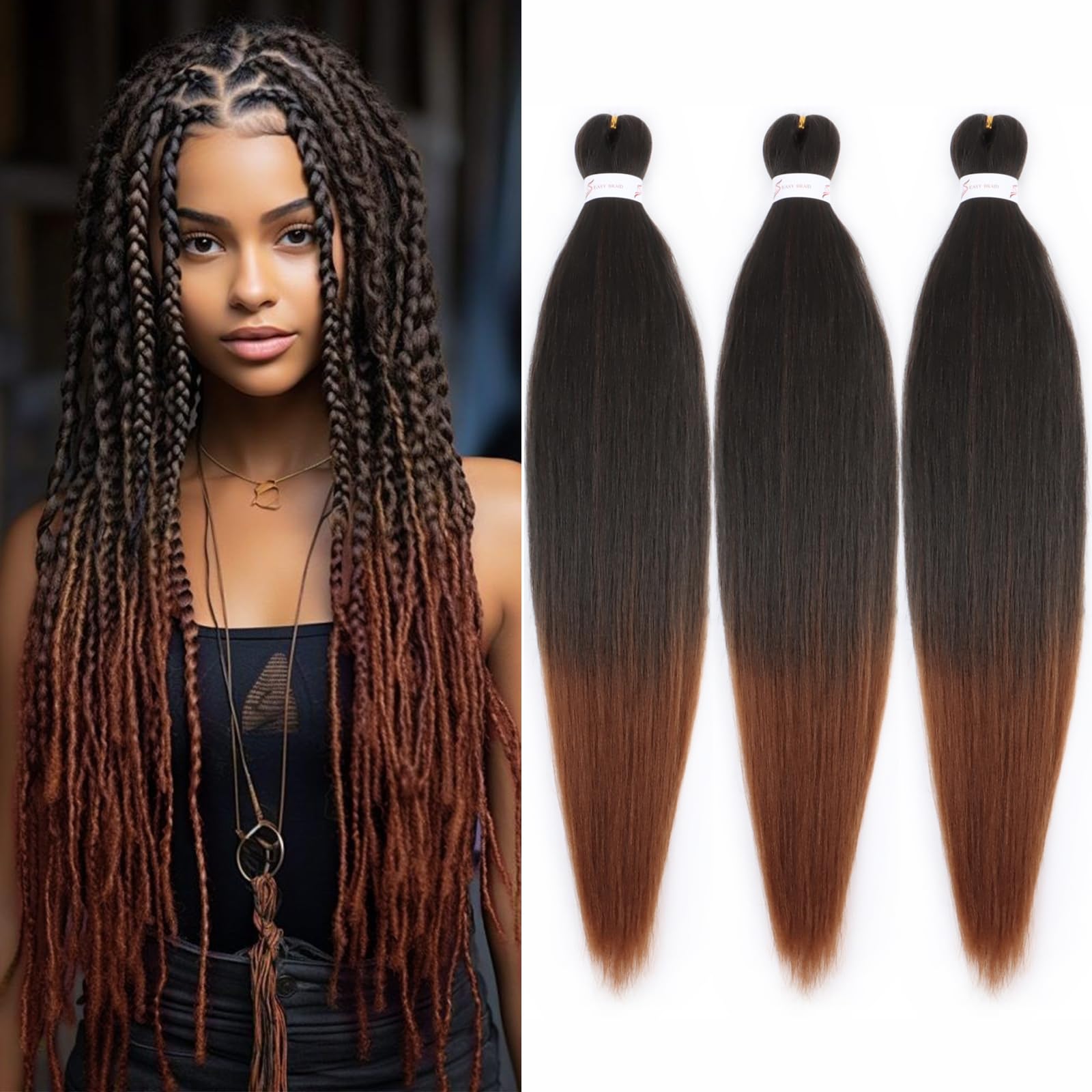 ADIASAI Braiding Hair Pre Stretched 16 Inch 3 Packs, Ombre Pre stretched Braiding Hair for Professional Braiding Hair Extensions, Hot Water Setting
