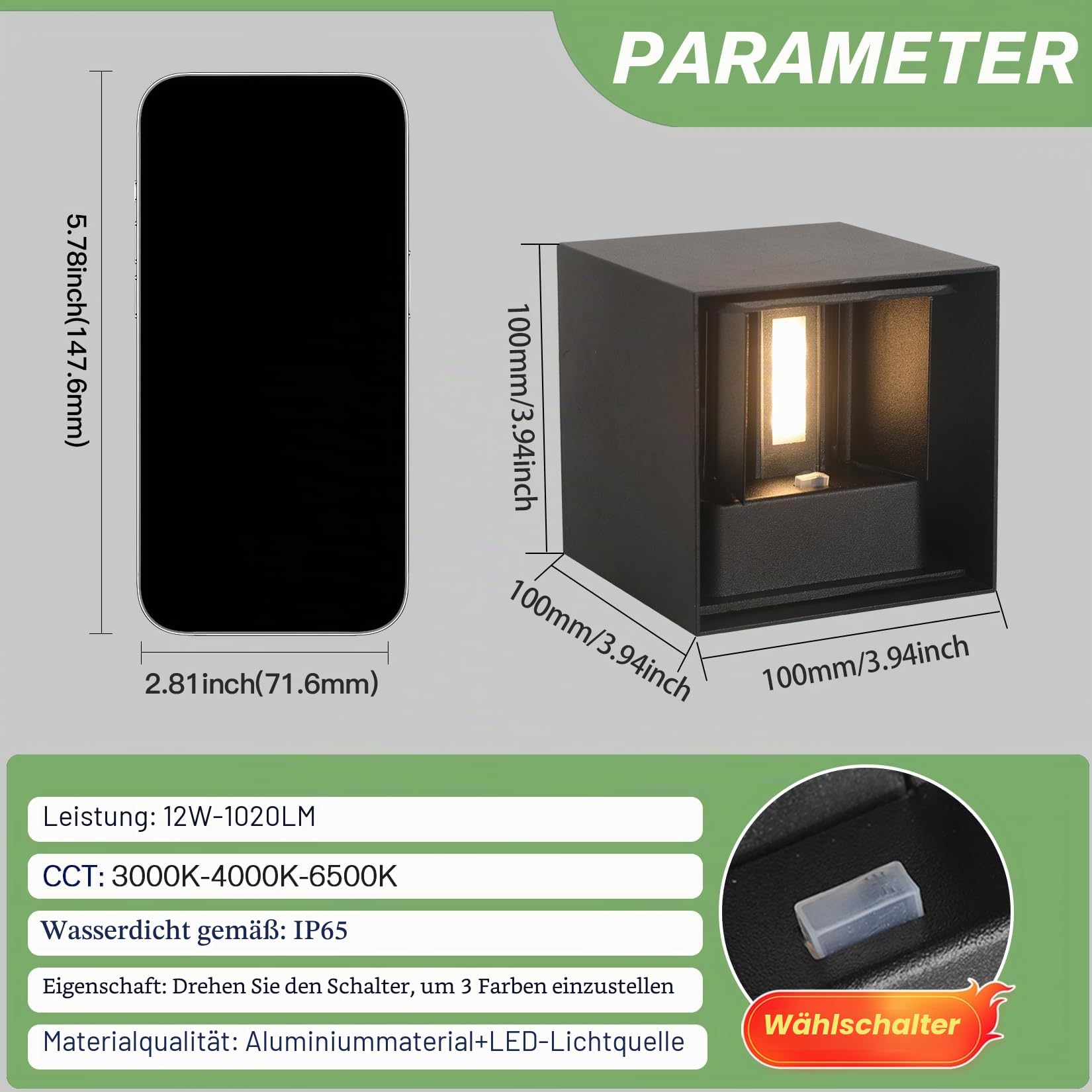 12W LED Wandleuchte Innen/Außen,3000K Außenlampe Außenleuchte innen, IP65 Aussenleuchte Wand UP Down,Außenwandleuchte wandleuchte innen Mit Einstellbar Abstrahlwinkel Warmweiß,Anthracite,4 Stück