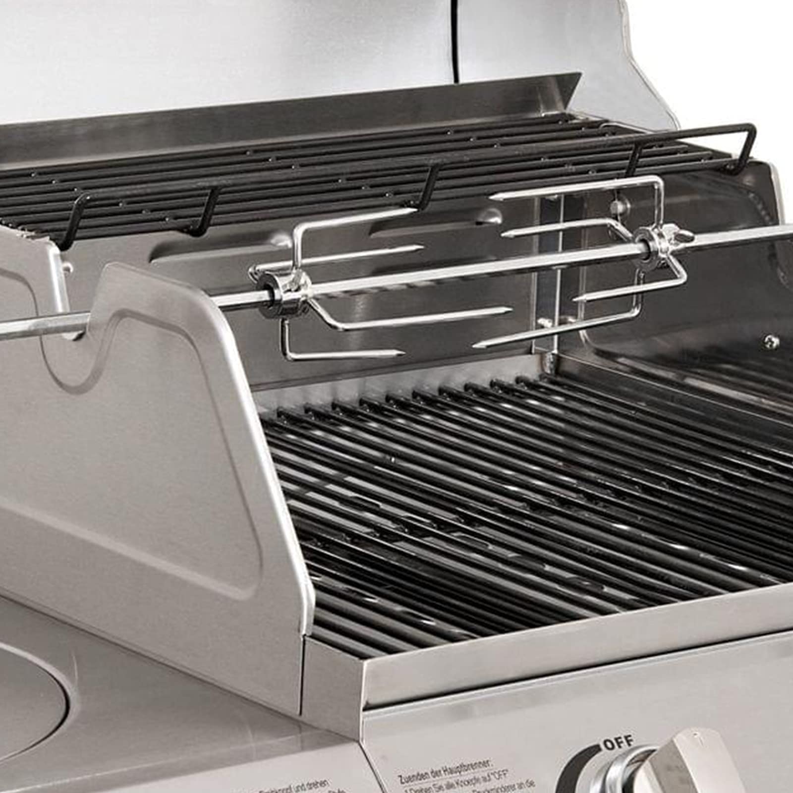 Girarrosto per Barbecue in Acciaio Inox,107 cm, con 2 aghi per Carne e Motore in Acciaio Inox, 220 V – 240 V, Spiedo Elettrico, Girarrosto Universale