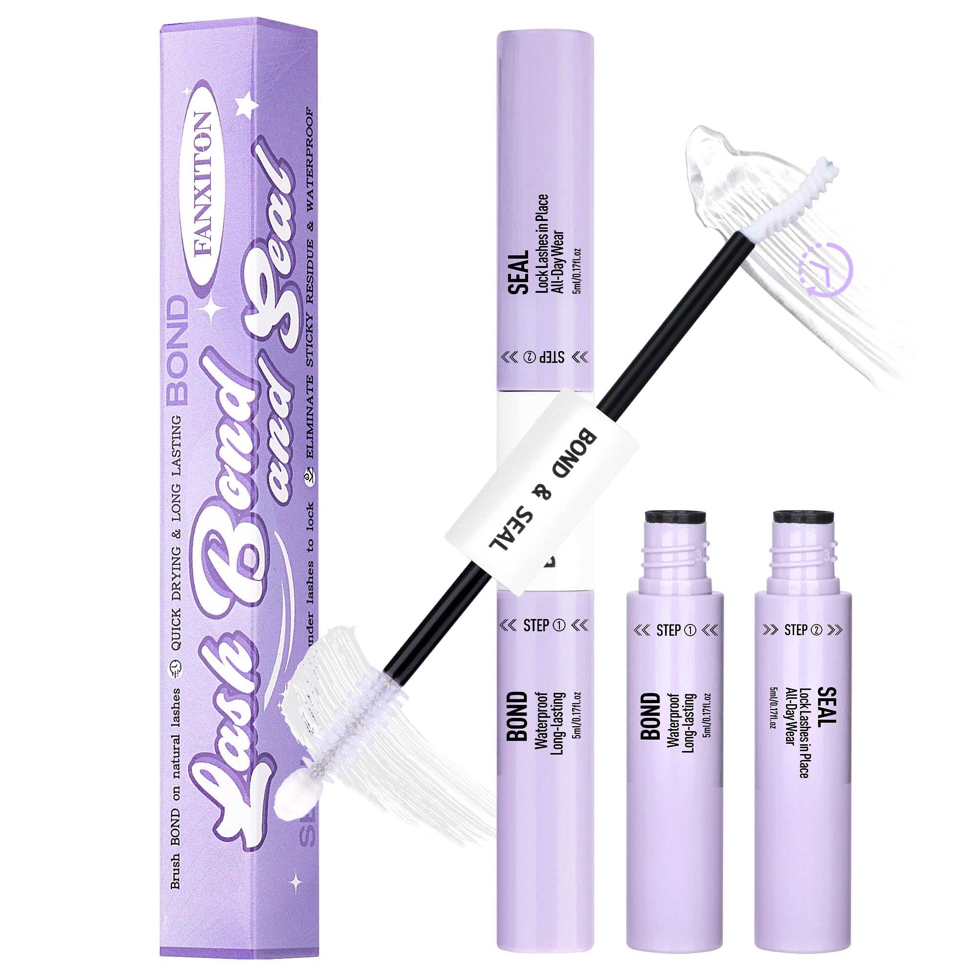 FANXITON Lash Glue Lash Bond and Seal Sweatproof Long-Lasting 2-in-1 Adhesive Non-Irritating Sleep-Proof for DIY Eyelash Extensions Clusters at Home
