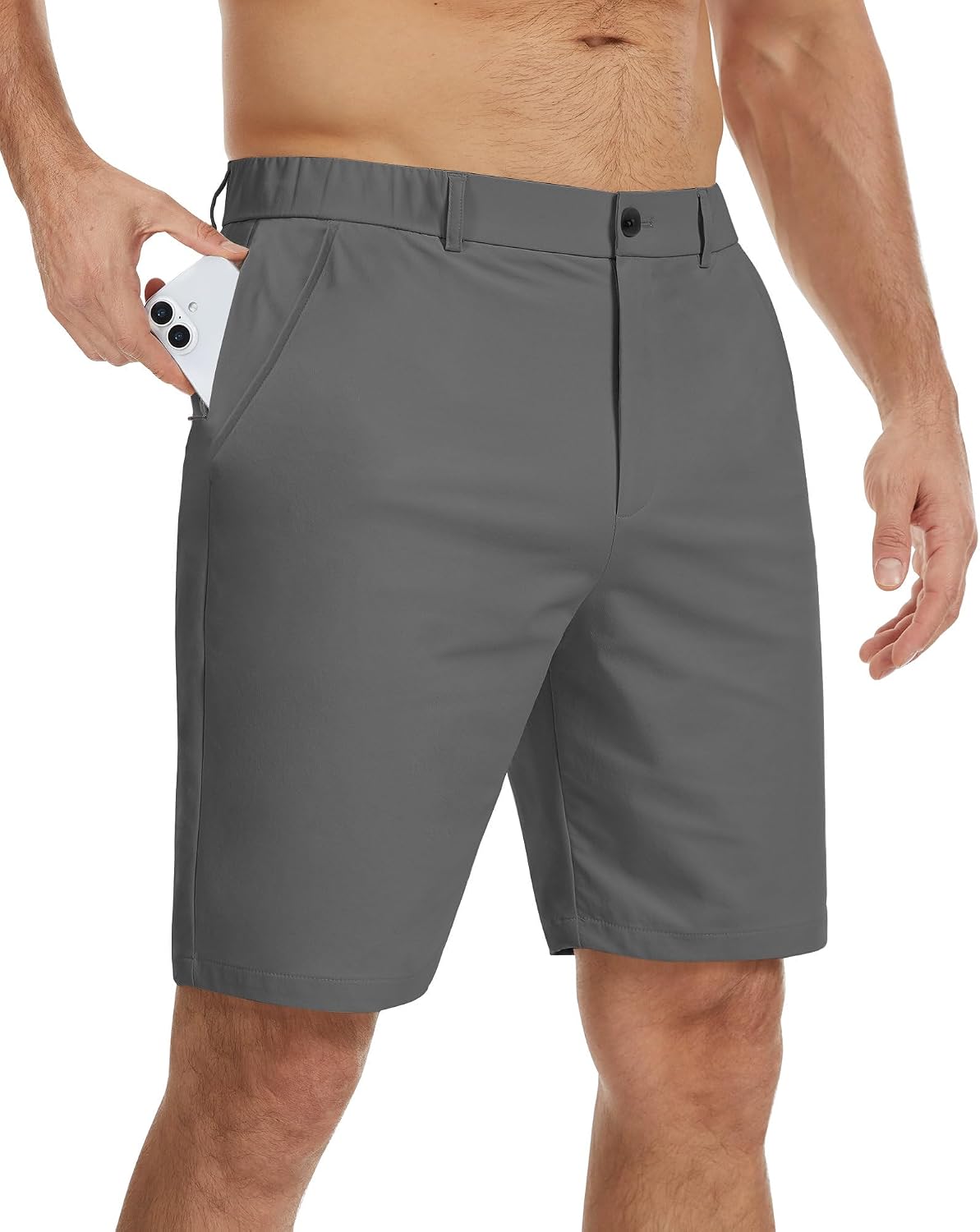 Ntrlv Men's Golf Shorts 7" Stretch Elastic Waist Casual Work Dress Shorts Quick Dry Flat Front Summer Shorts with 5 Pockets