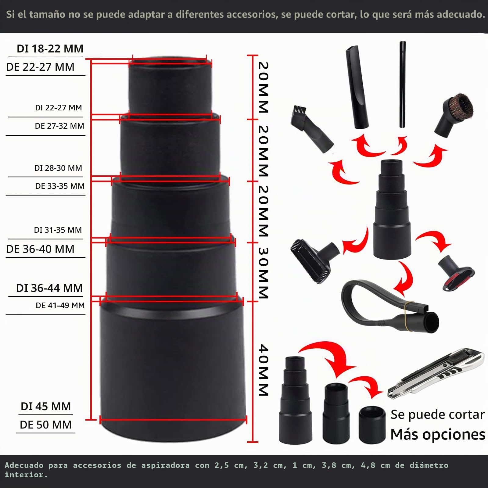 12 Pcs Universales para Aspiradora Adaptador de Manguera Aspiradora de Plástico Seco y Húmedo 1-1/4 Pulgadas con Varita de Extensión Caballo Flexible Para Household Vacuum Cleaner Accessories