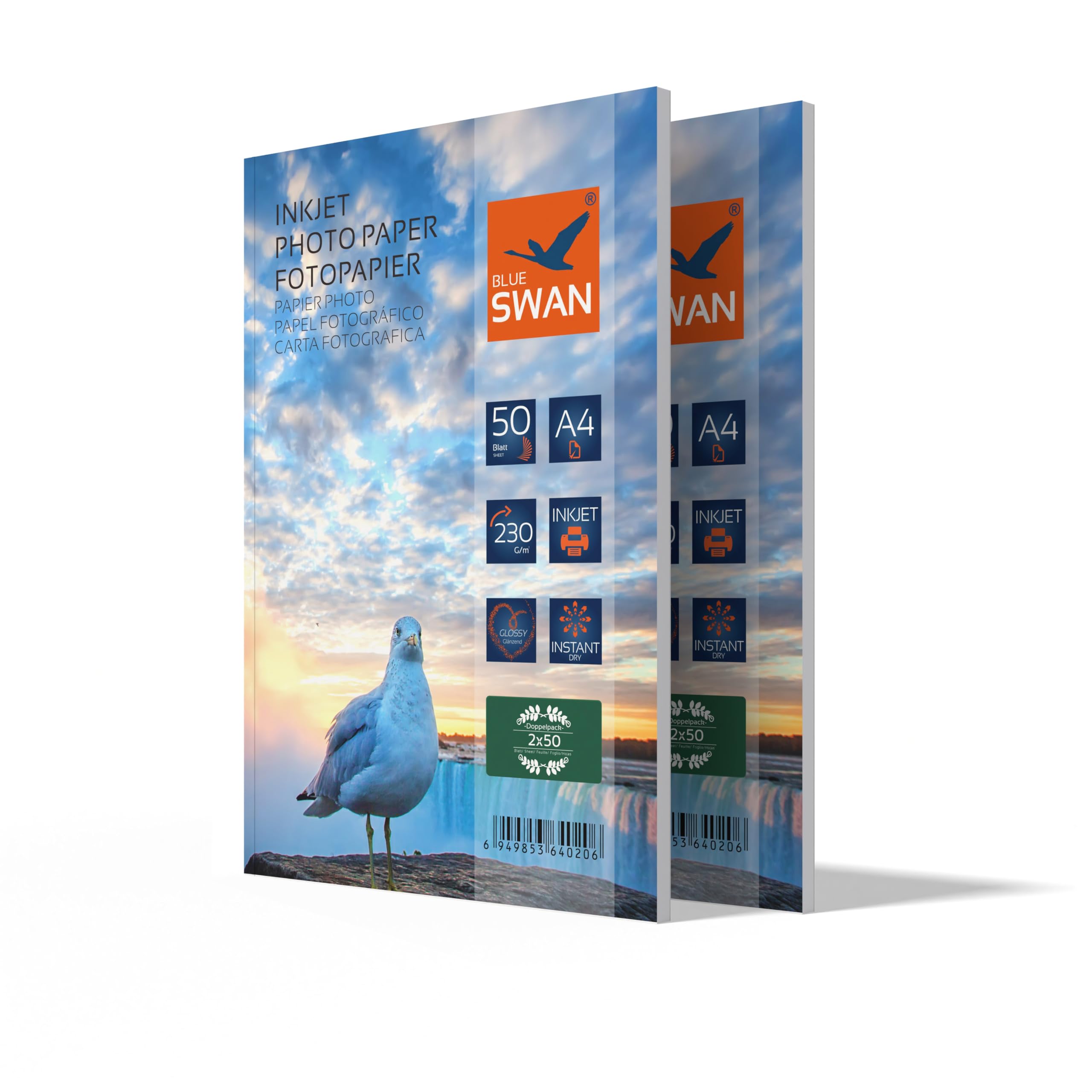 Blue SWAN Papier Photo A4 230g/m² Brillant 100 Feuilles - Extra Épais, Séchage Rapide Pour Imprimantes Jet D'Encre