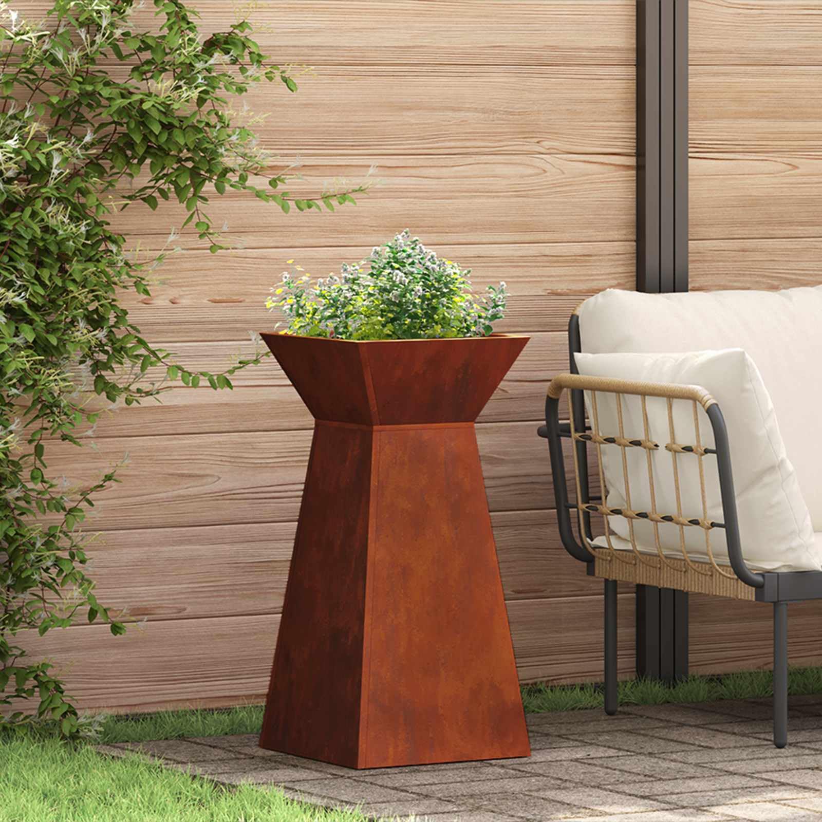vidaXL Vaso a Pilastro Argento 35 x 35 x 73 cm, Giardino e terrazza, Moderno Vaso in Metallo, Decorazione Esterna, Supporto per Piante, Accessori Giardinaggio