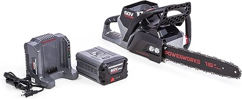 POWERWORKS Motosierra de 16 pulgadas sin escobillas de 60 V, batería de 2.5 Ah y cargador incluidos CS60L2510PW