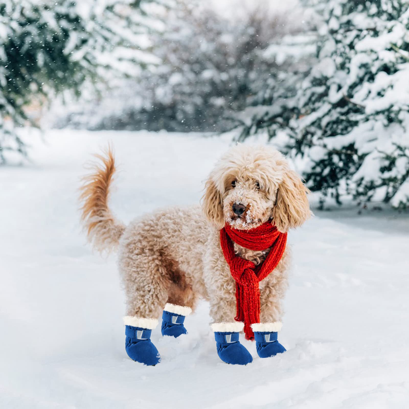 Jodsen Hondenlaarzen Schoenen, 4 Stuks Winter Hondenlaarzen Antislip Hondenpootbeschermers Verstelbare Bandjes Hondenlaarzen Pootbeschermer Warme Honden Katten Werklaarzen voor Kleine Middelgrote