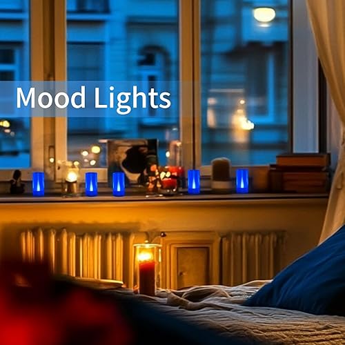 Miniatura 4 de LANKER Velas sin llama, velas LED de pilar que funcionan con pilas, 1.5 pulgadas de profundidad x 3 pulgadas de alto, luz azul parpadeante