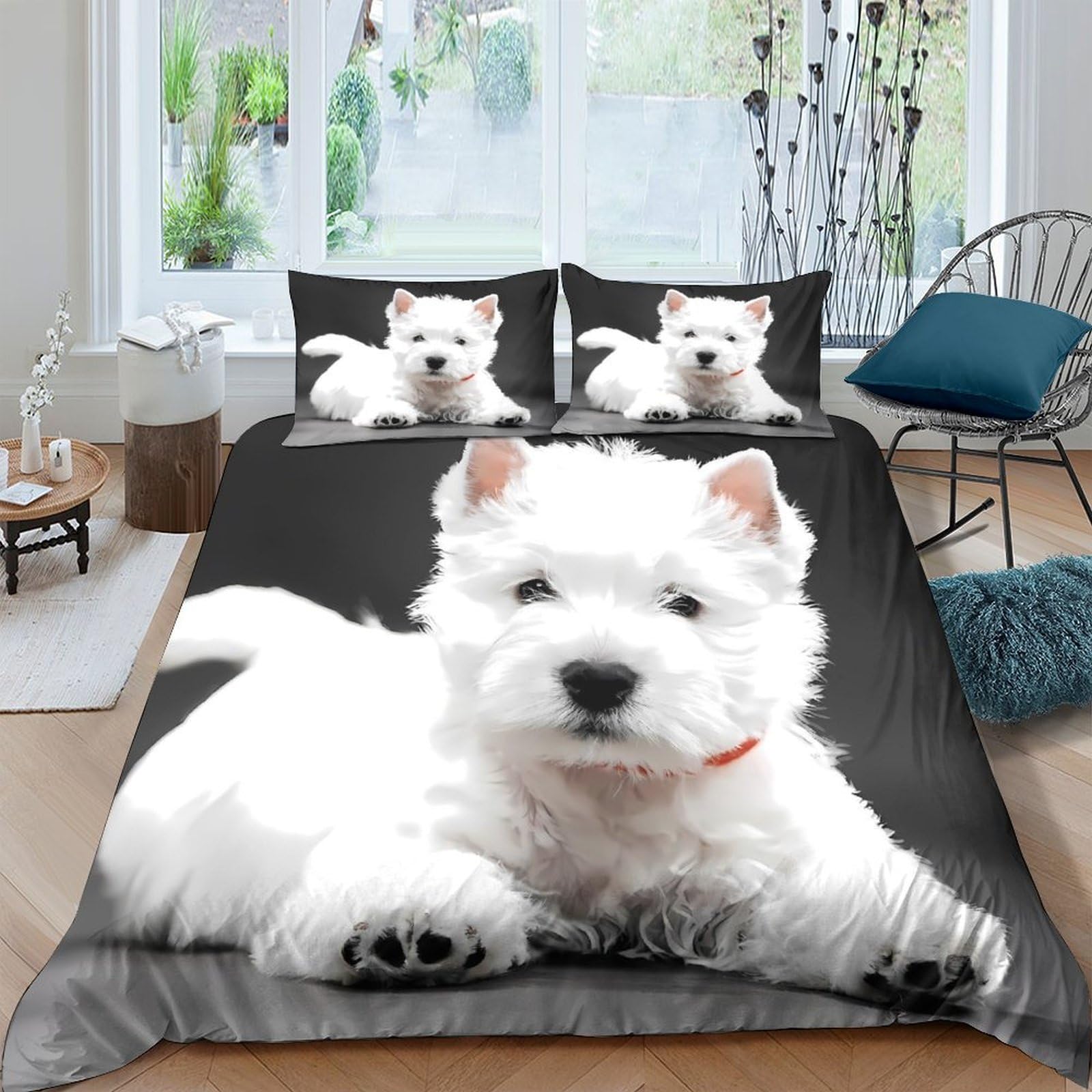 Ctjqhvkz Style-7 3D Printed White Westie Dog Fitted Sheet Microfiber Soft Anti-Slip Bed Cover For Bedroom Living Room Guest Room Single（135X200cm）