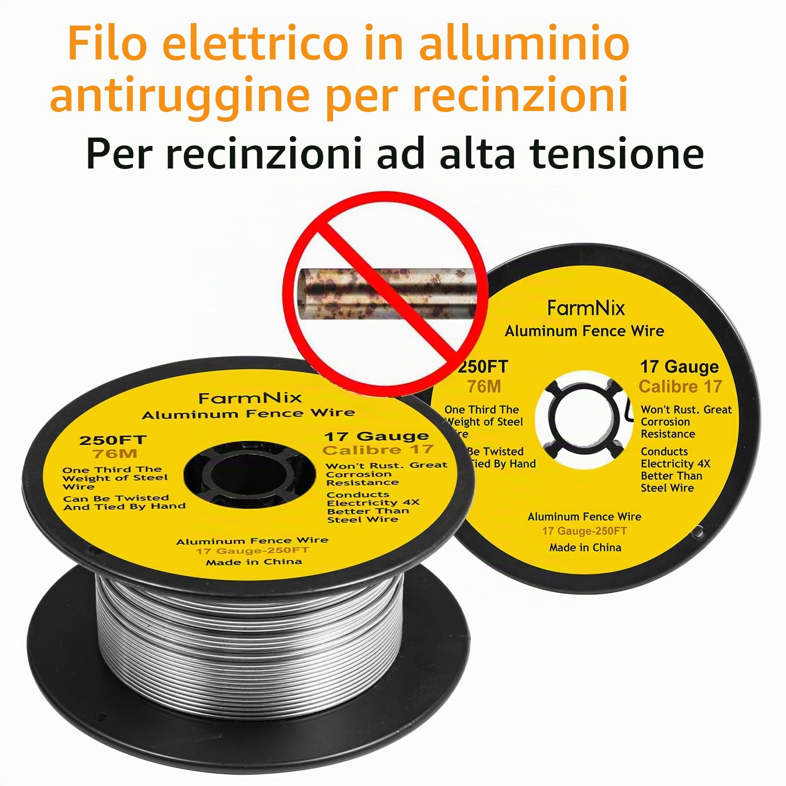 Filo in Alluminio 17 Gauge per Recinzione Elettrica 608 m | 2000 ft, Alta Conduttività, Antiruggine, 4× Migliore dell’Acciaio, Filo Resistente per Recinzioni di Fattoria e Giardino