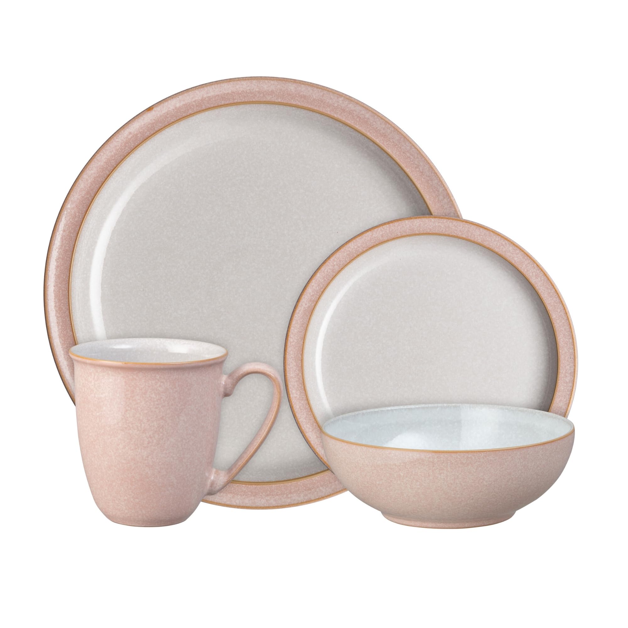 Denby - Elements Sorbet Pink Dinner Set For 1-4 Piece Ceramic Tableware - Dishwasher Microwave Safe Crockery Single Place Setting - 1 x Dinner Plate, 1 x Small Plate, 1 x Cereal Bowl, 1 x Coffee Mug