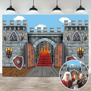 Medieval Party Backdrop Medieval Castle Wall Arched Door Window Knight Photography Background Medieval Vintage Castle Boys Children Birthday Party Photo Props (7x5FT)