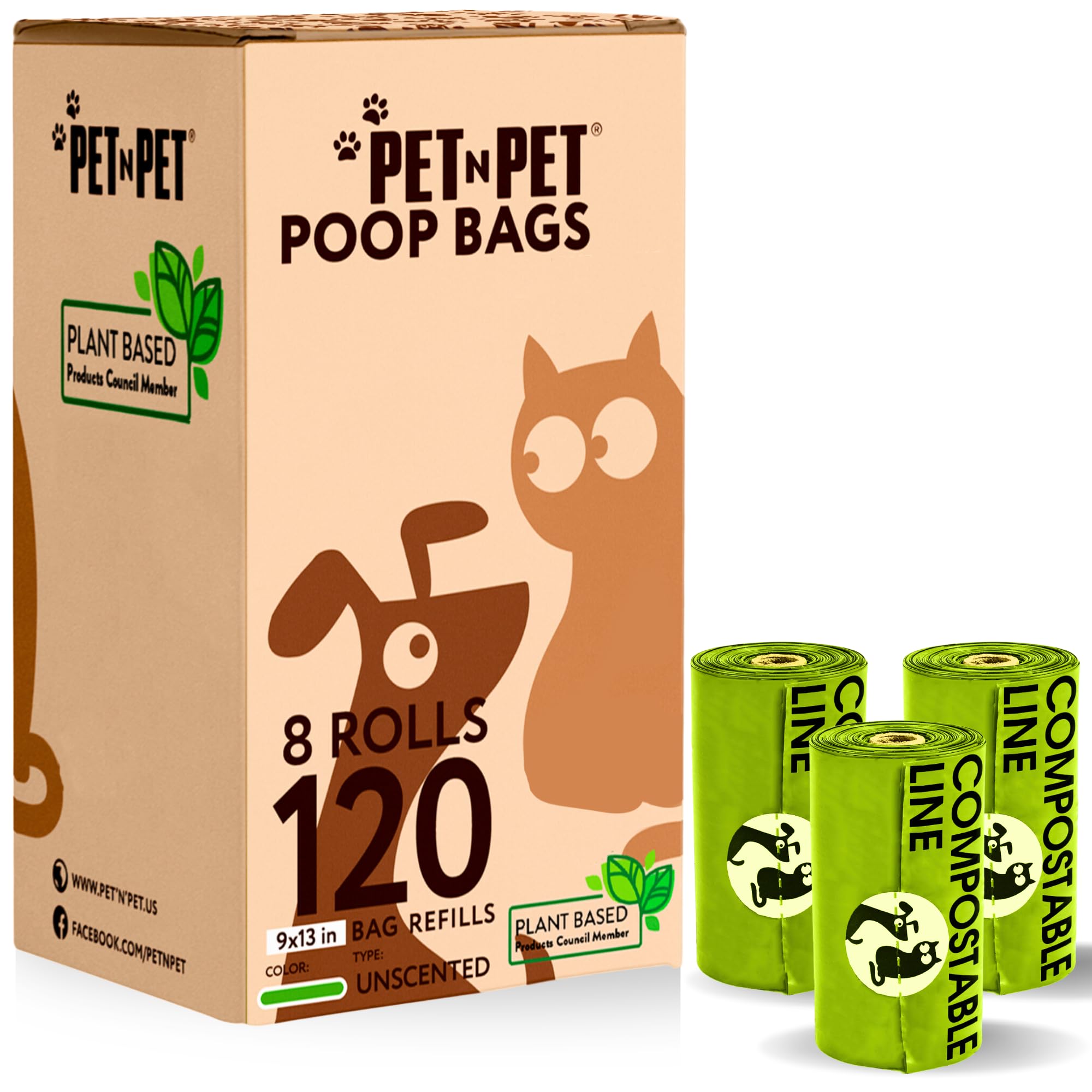 PET N PET Bolsa compostable para excrementos de perros, 120 bolsas de verduras para perros, bolsas para excrementos duraderas, gruesas y a prueba de fugas para perros