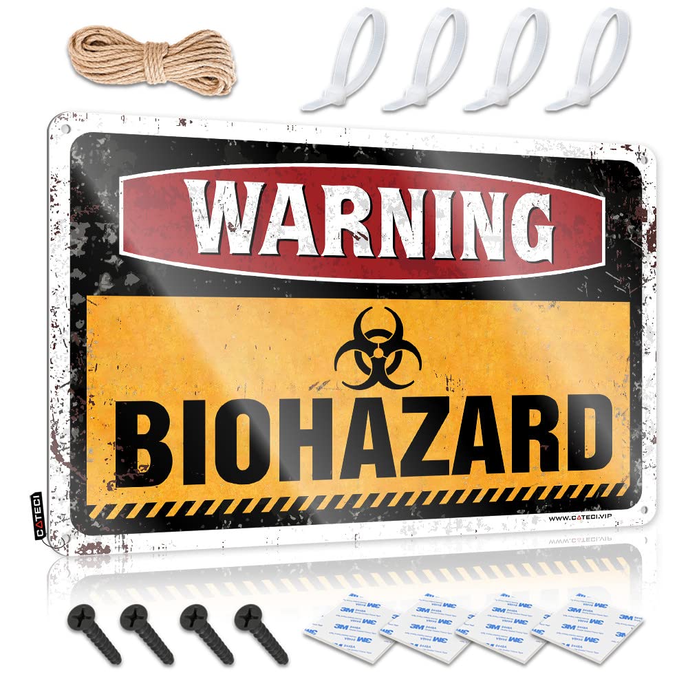 HELIOFORGE Things For Boys Room Warning Biohazard Tin Sign Bar Metal Tin Sign Bar Funny Signs(30X40CM)