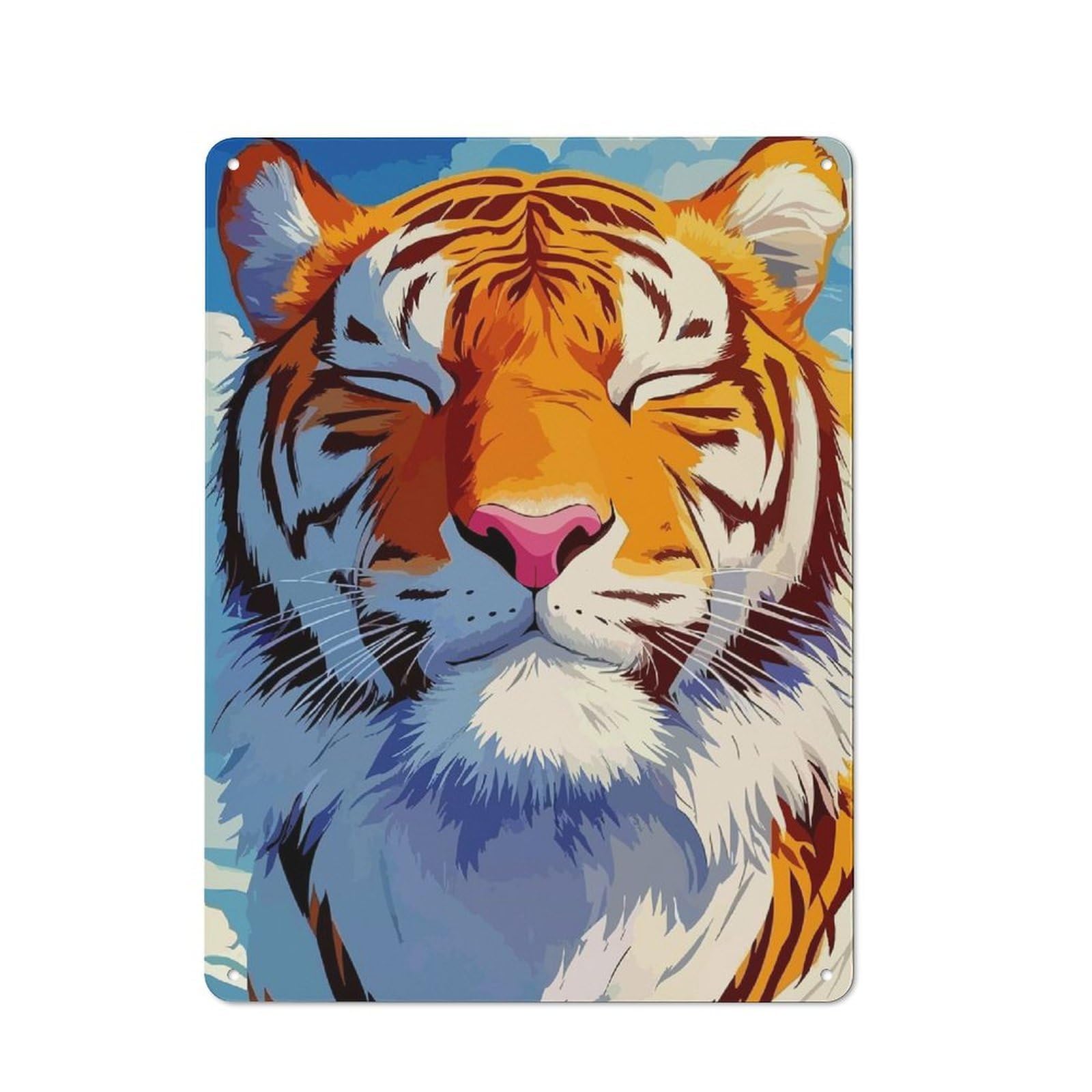 Junmoney Tranquil Tiger Portrait Retro Tin Wall Plaque 40X30cm Featuring For Garage Wall, New Home Wall Decor For People Furnishing A Garage