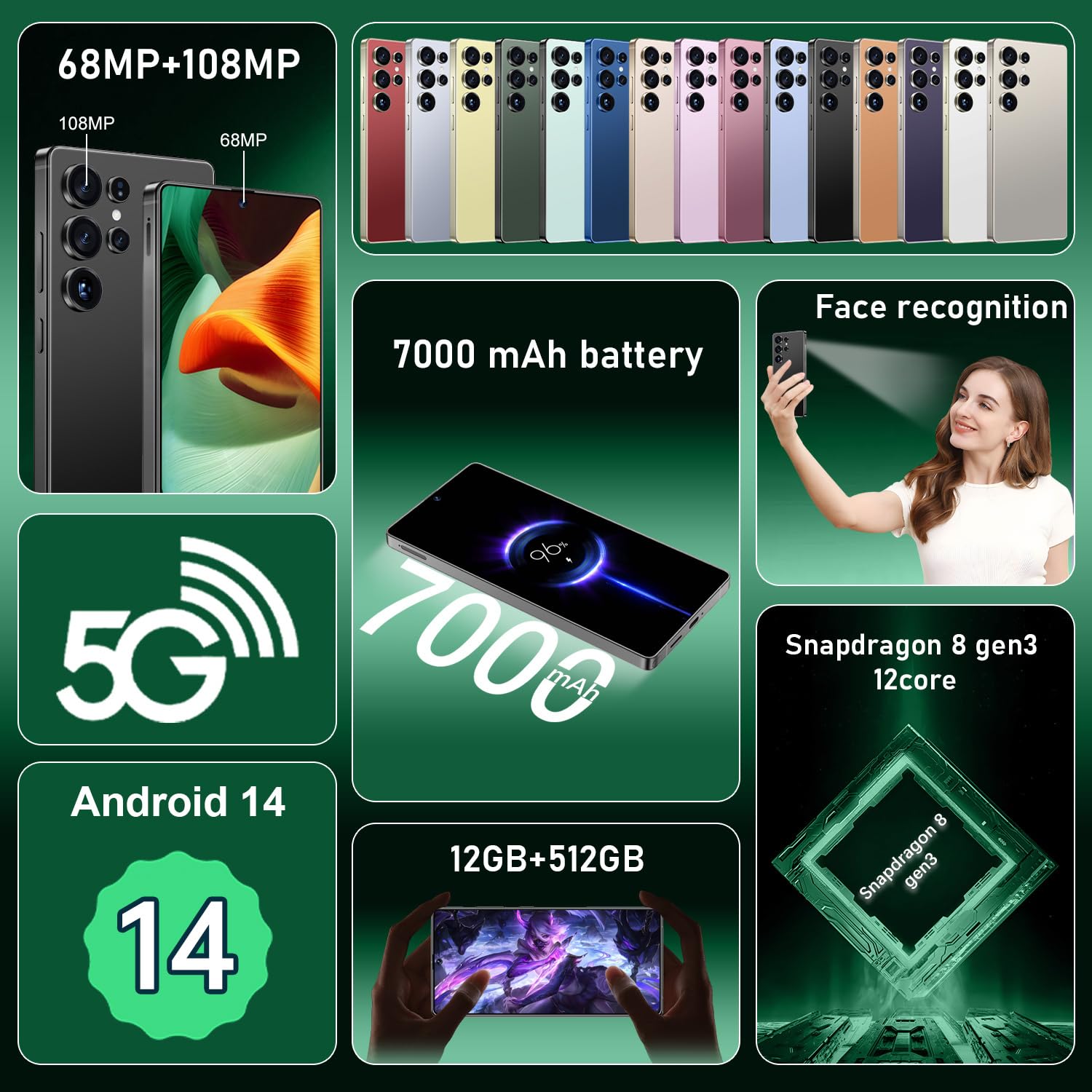 I25 Ultra: 6.99" FHD+ Android 14 Smartphone | 12GB+512GB | 108MP+68MP Camera | 7000mAh Battery | Built-in Stylus Pen | Blazing Fast Performance (Black)