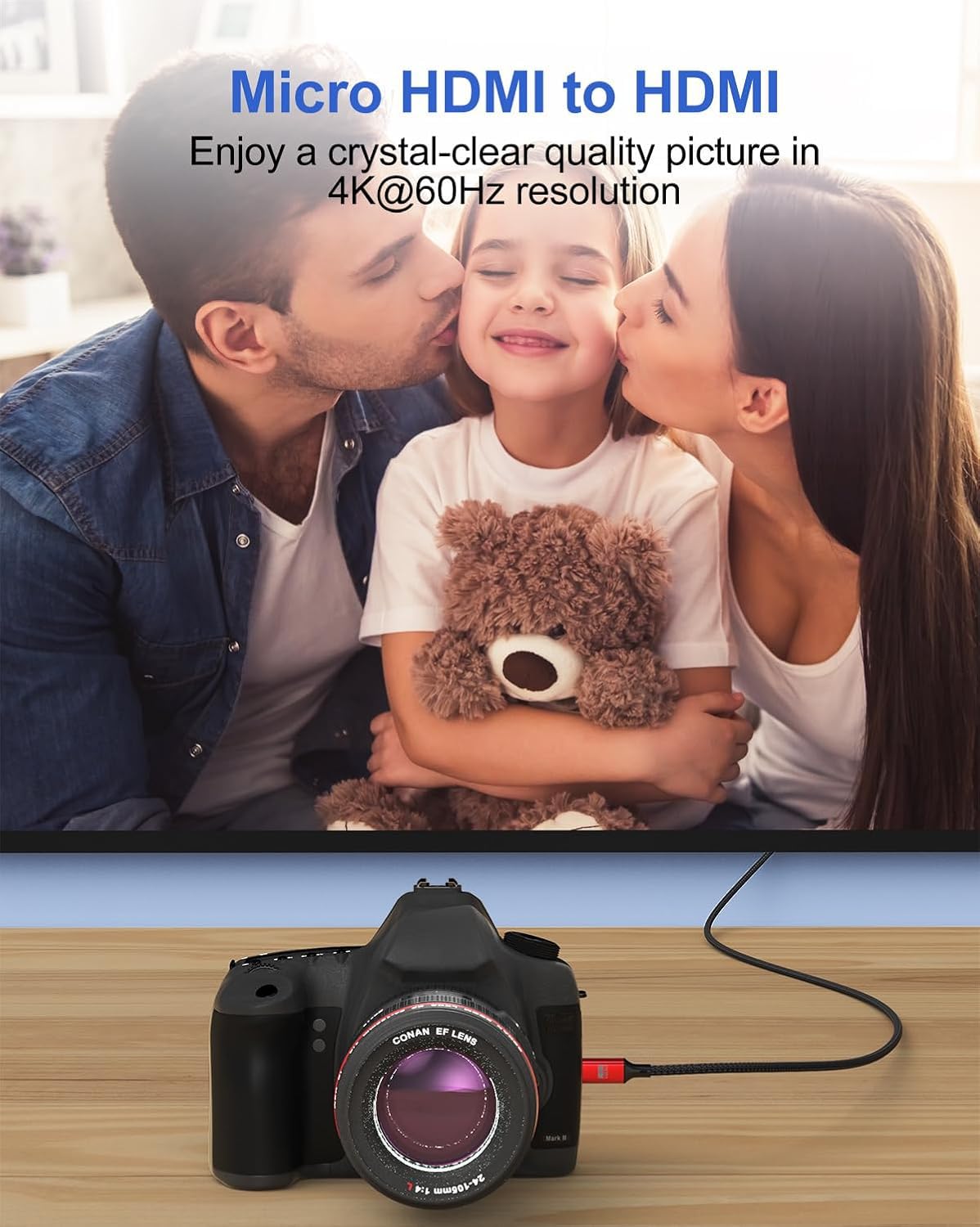 Cavo da micro HDMI a HDMI 4 K, 4 m, cavo da HDMI a micro HDMI HDR ad alta velocità in nylon intrecciato (4K a 60Hz, 2K, 1080P, 3D, ARC) per fotocamera, DSLR, Raspberry Pi 5/4, laptop, monitor