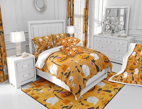 Miniatura 5 de Feelyou Juego de funda de edredón de Halloween, tamaño Queen con 2 fundas de almohada, decoración de Halloween, juego de ropa de cama de fantasma,