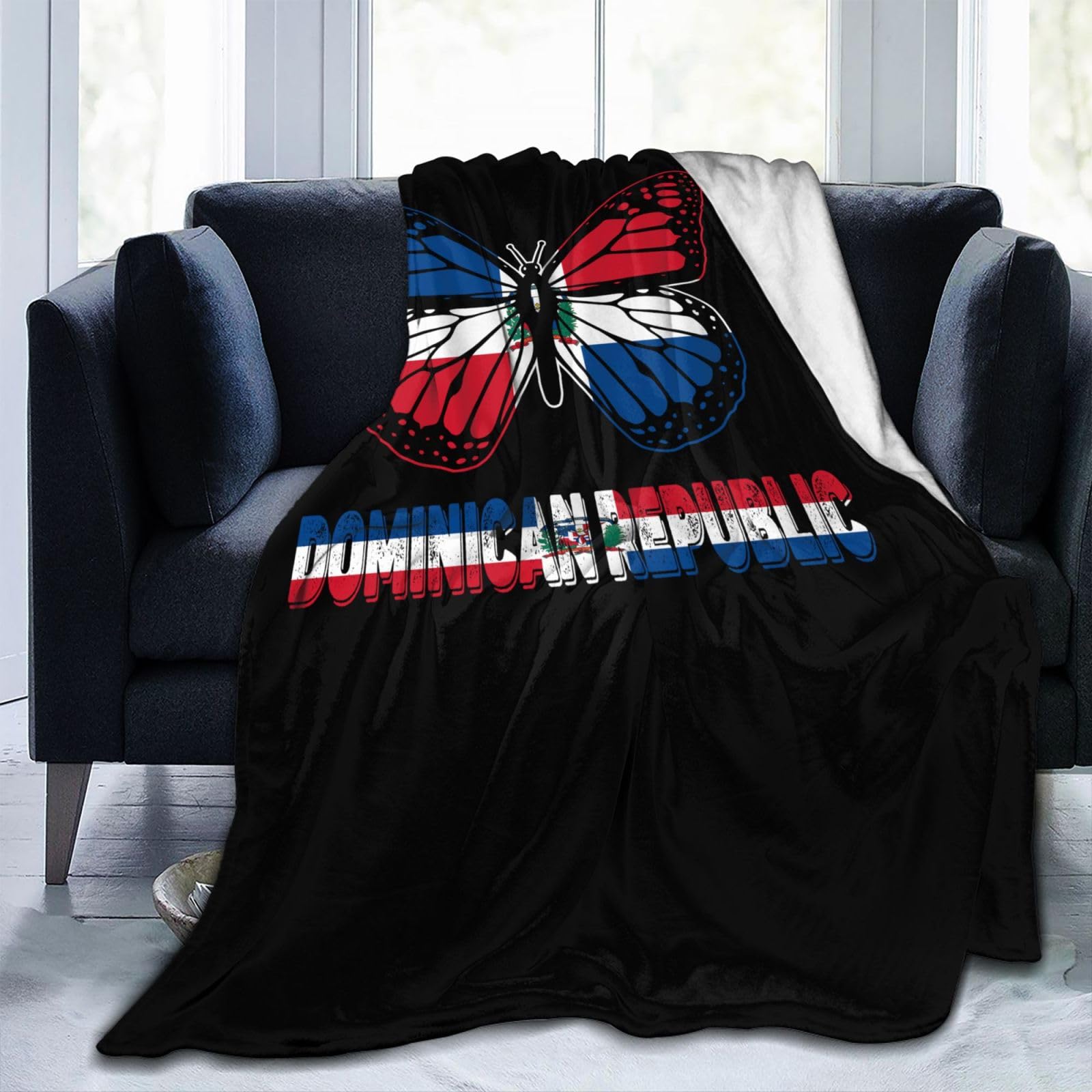 Butterfly Dominican Republic Flag Throw Blanket 60"x50" Ultra-Soft Micro Fleece Cozy Flannel for Sofa Couch Bed Chair Lightweight All Seasons