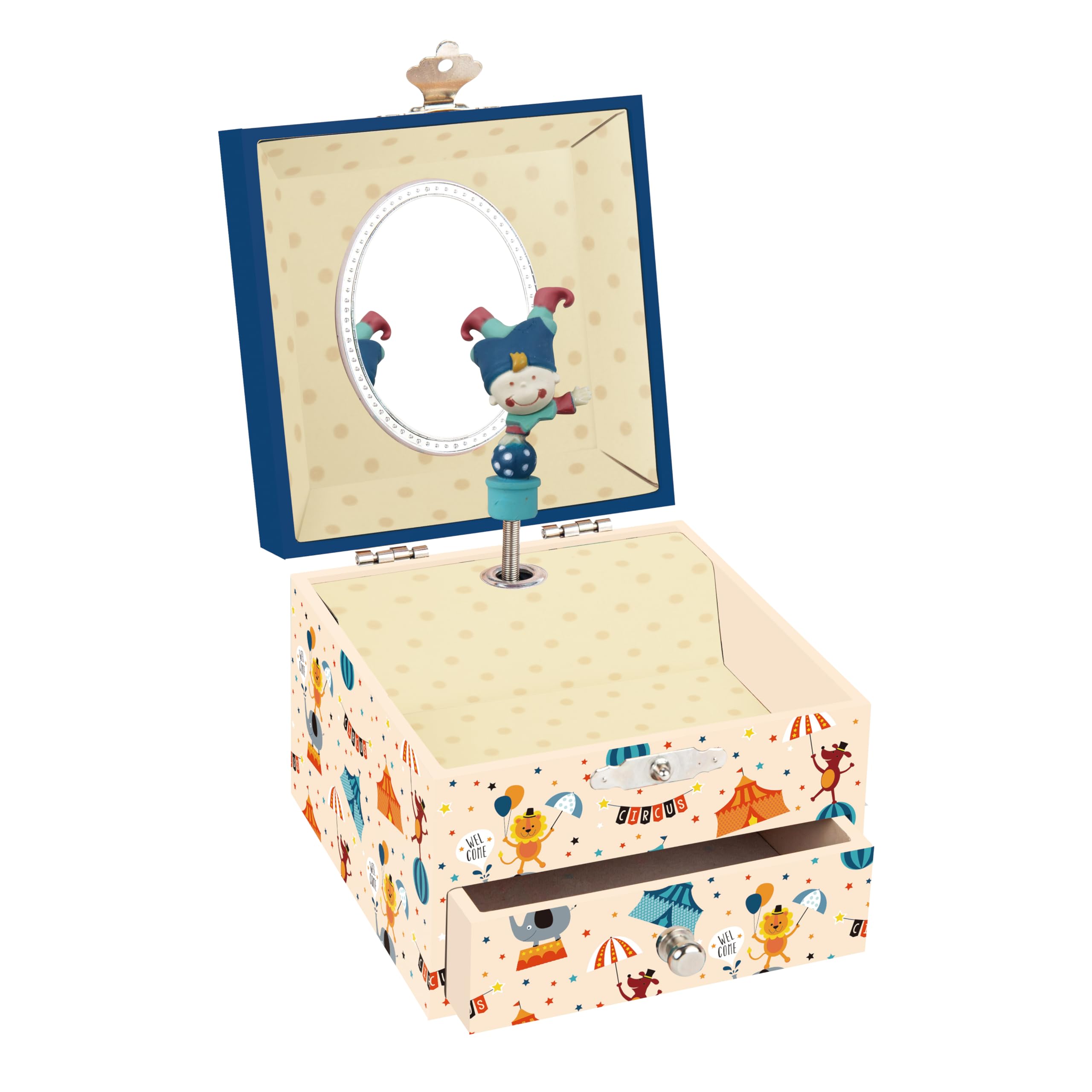 Trousselier Circus Treasure Chest & Music Jewellery Box - Music Box - Ideal Children's Gift - Phosphorescent - Luminous at Night - Music from the Beatles Let it be - Colour Ivory