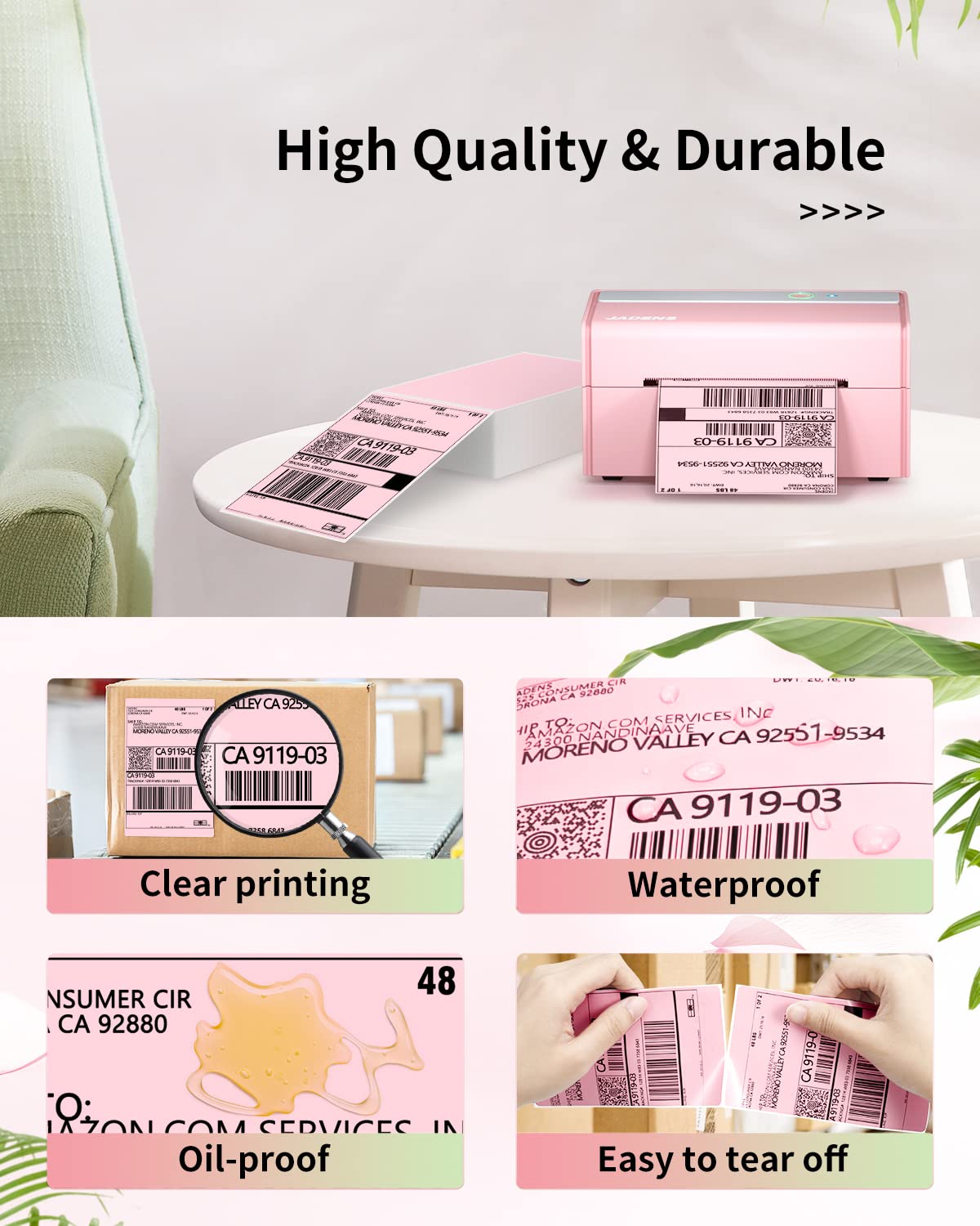 JADENS Lot de 250 étiquettes thermiques d'expédition directe compatibles avec JADENS Munbyn, IDPRT, Rollo, papier pour petites entreprises, rose