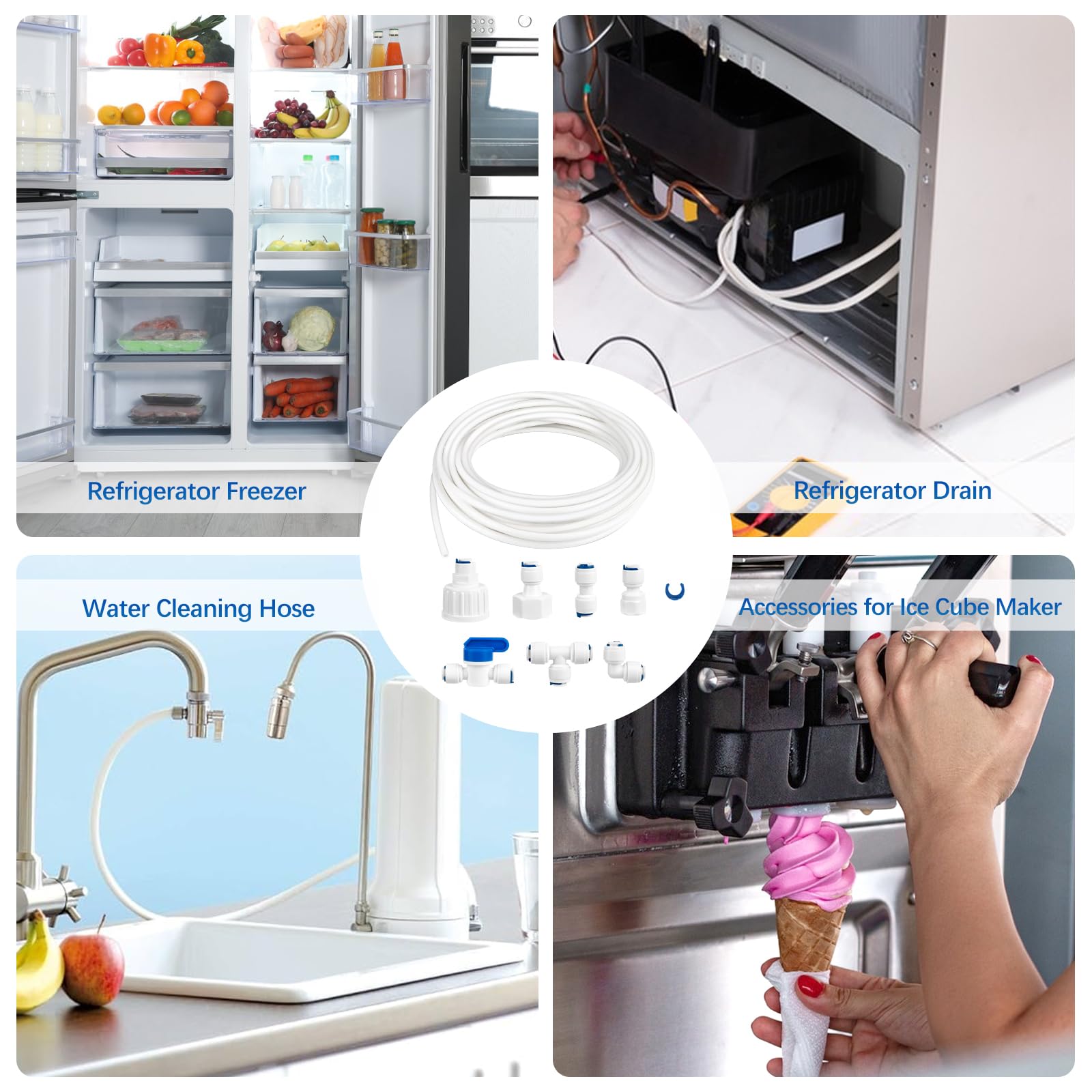Kit de Raccordement D'eau pour Réfrigérateur de 15m, Tuyau D'alimentation en Eau Tube de Filtre Pièces et Accessoires, Matériau POM Tuyau Frigo Alimentation en eau pour Réfrigérateurs,Aquarium（1/4"）