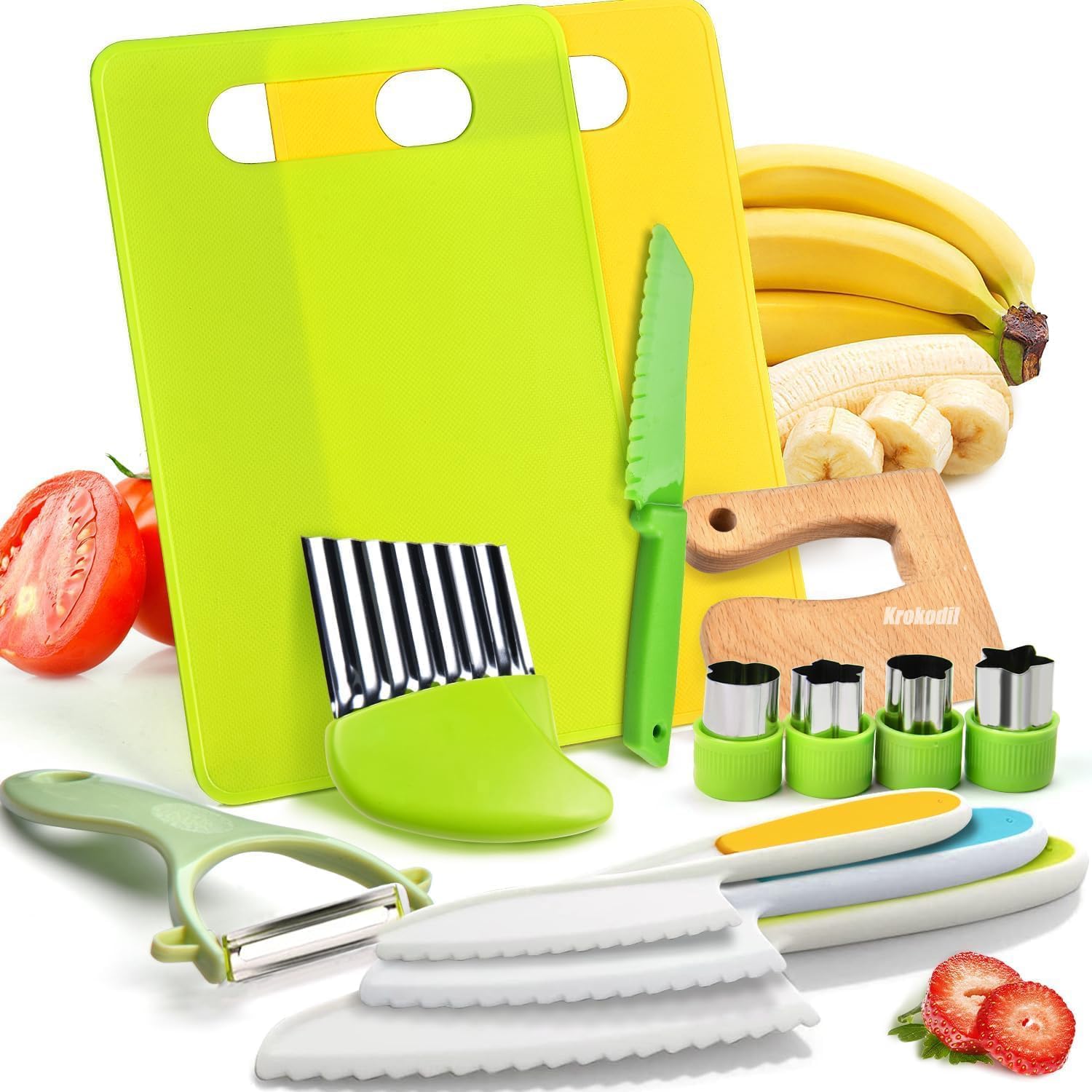 Set 29 Pezzi Coltelli Da Cucina Per Bambini – Sicuri Con Lame In Plastica E Legno, Pelapatate, Formine E Forchette - 3