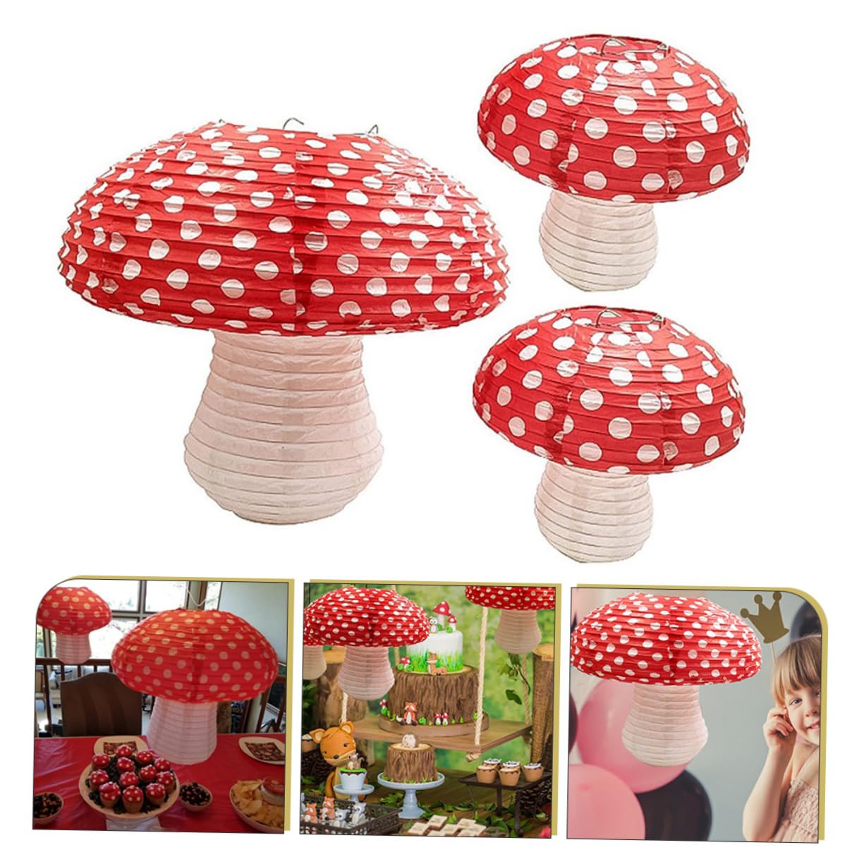 Yardenfun 3pcs Hanging Mushroom Lanterns Lantern Decorations for Birthday Parties Festivals Indoor Outdoor Events