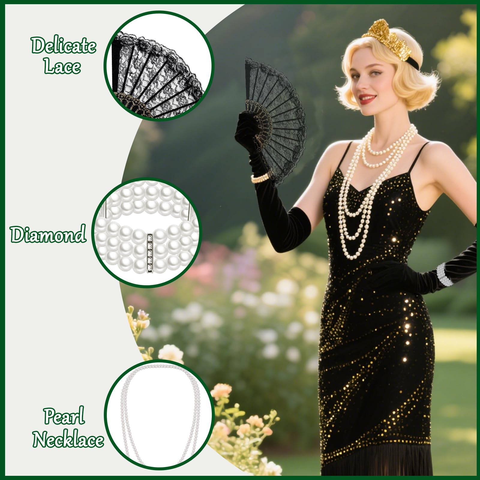 8Pcs 1920s Flapper Great Gatsby Accessories Set - Image 3