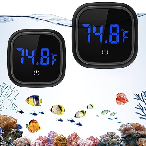 Miniatura 10 de Termómetro de acuario de nueva versión, paquete de 2 termómetros digitales inalámbricos para peces, pantalla LED HD grande, alta precisión de 0.18F,