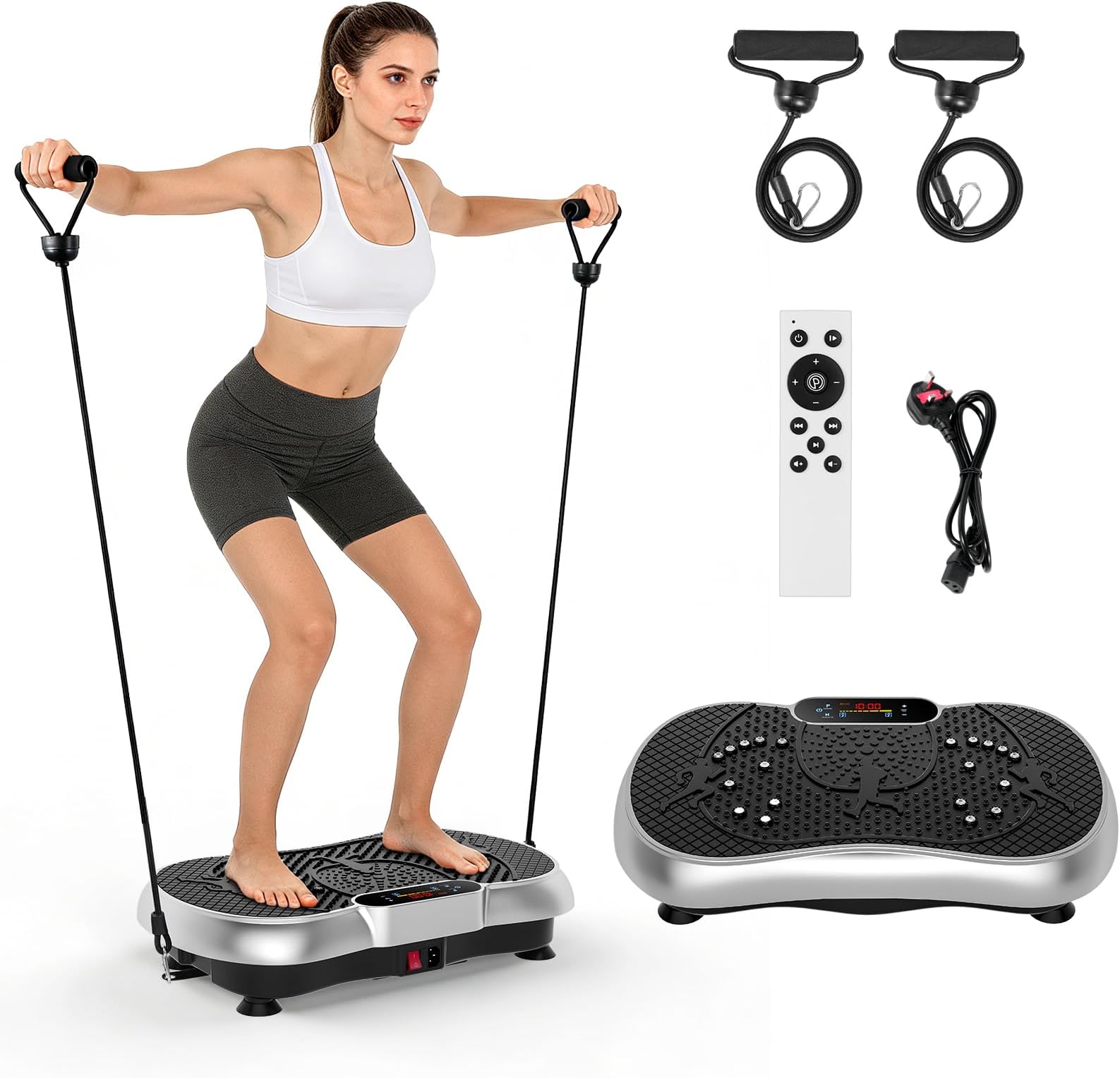 – Vibration Plate Exercise Machine, 5 Automatic Modes & 99 Speed Levels, Vibration Fitness Trainer with Bluetooth Speaker, 2 Resistance Bands, Portable Home Exercise Equipment for Fitness Body Toning