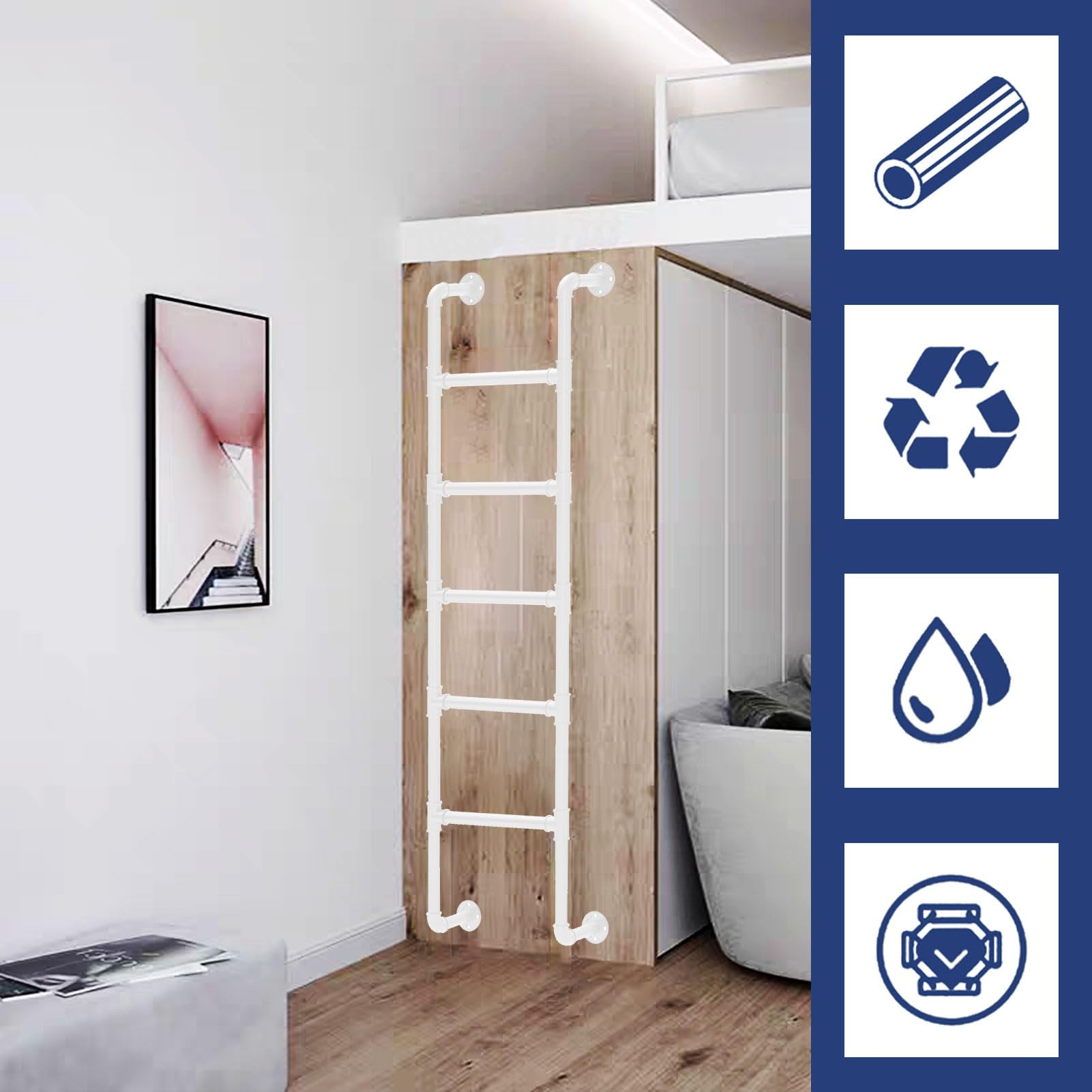 Escalera Interior para literas, escaleras de Repuesto de Metal de 3/4/5 peldaños | Escalera Alta de Pared para Subir al Lateral de la Cama Que Ahorra Espacio - Escalera