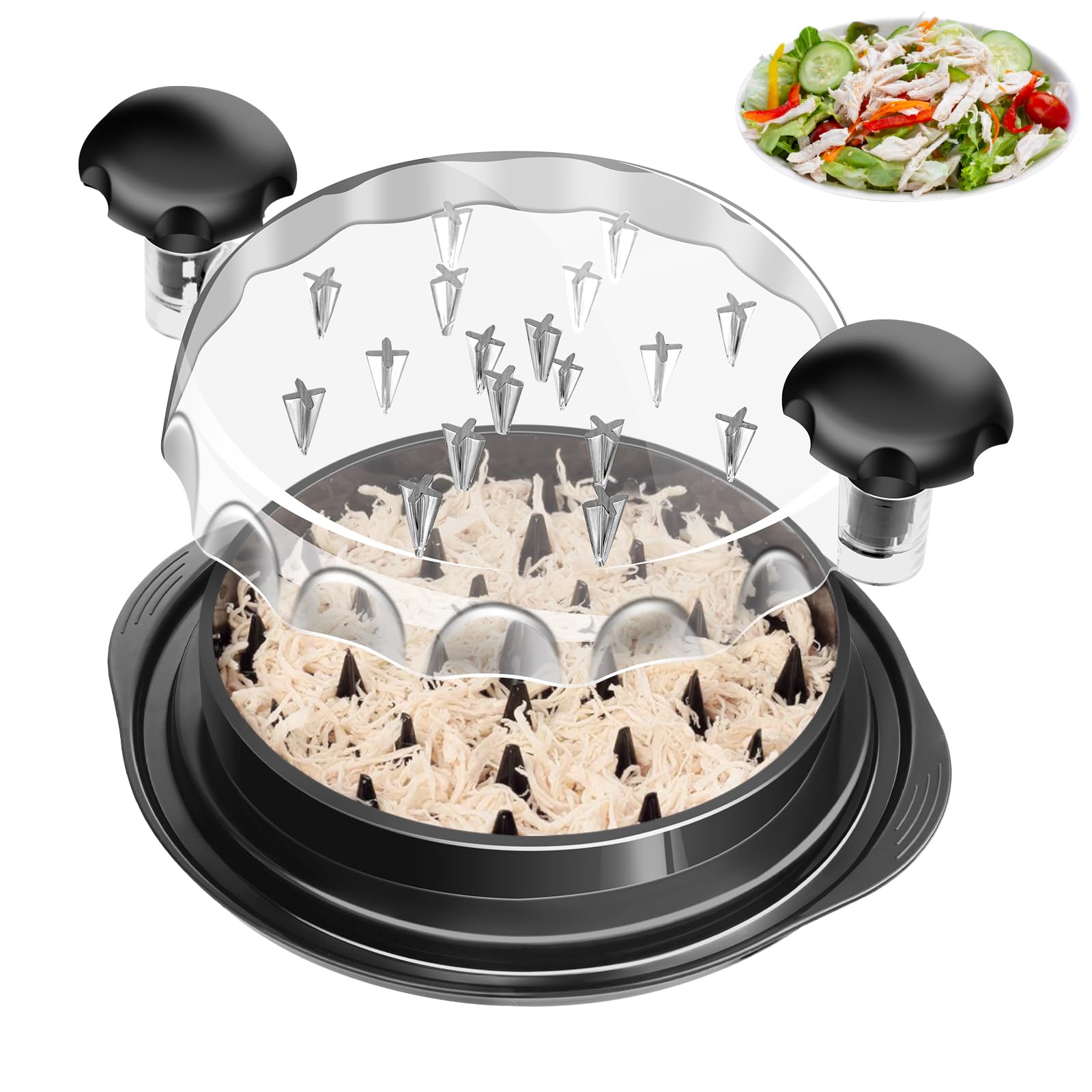 Chicken Shredder, 9.6 in Chicken Shredder Tool Twister with Ergonomic Handle, Non-Slip, Effort Saving, with Transparent Lid Food Shredder, BPA Free, Dishwasher Safe