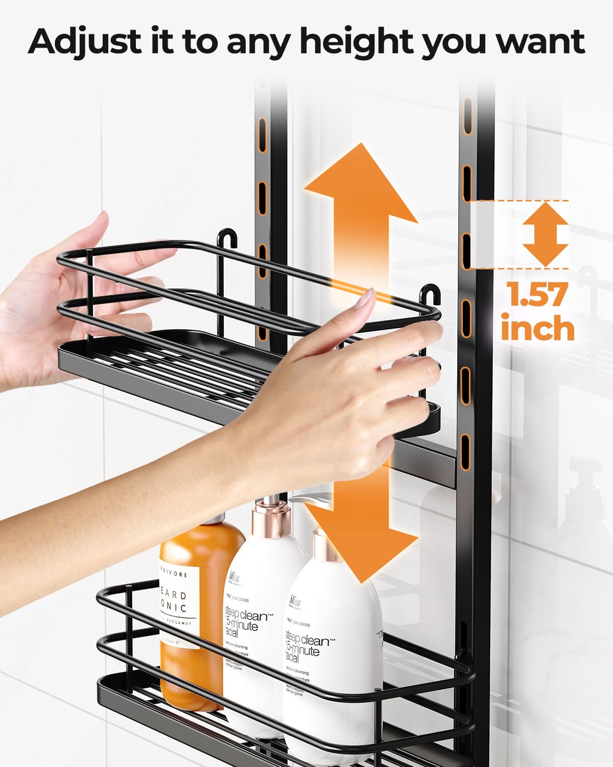 ODesign Estante de ducha para colgar sobre la cabeza, cesta organizadora de baño, sin taladro, resistente al óxido