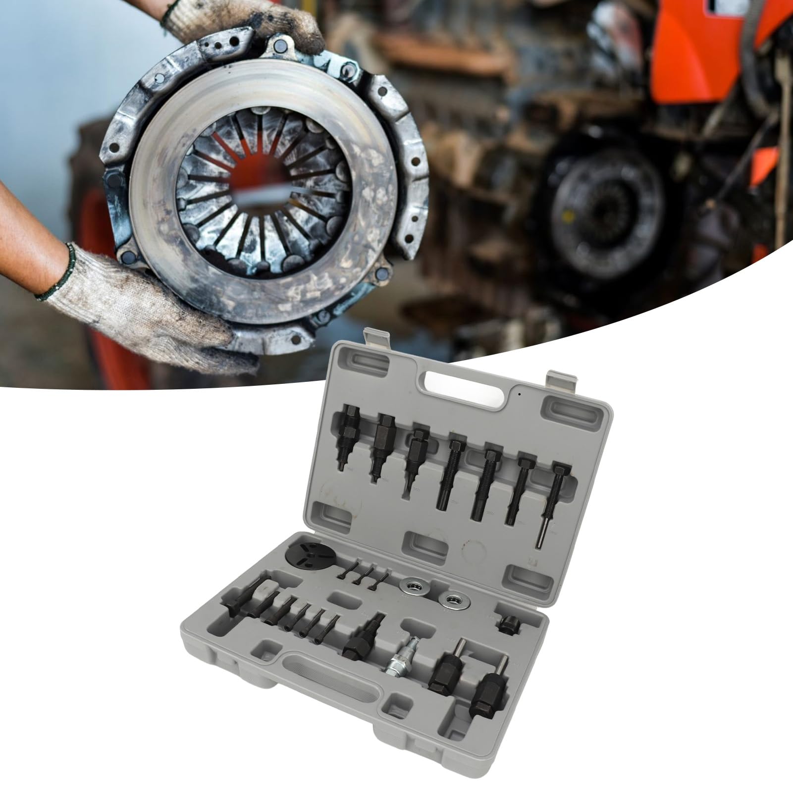 Attrezzo per rimozione frizione compressore AC, Attrezzo estrattore frizione AC, 24PCS Kit di strumenti estrattore installatore per rimozione frizione compressore