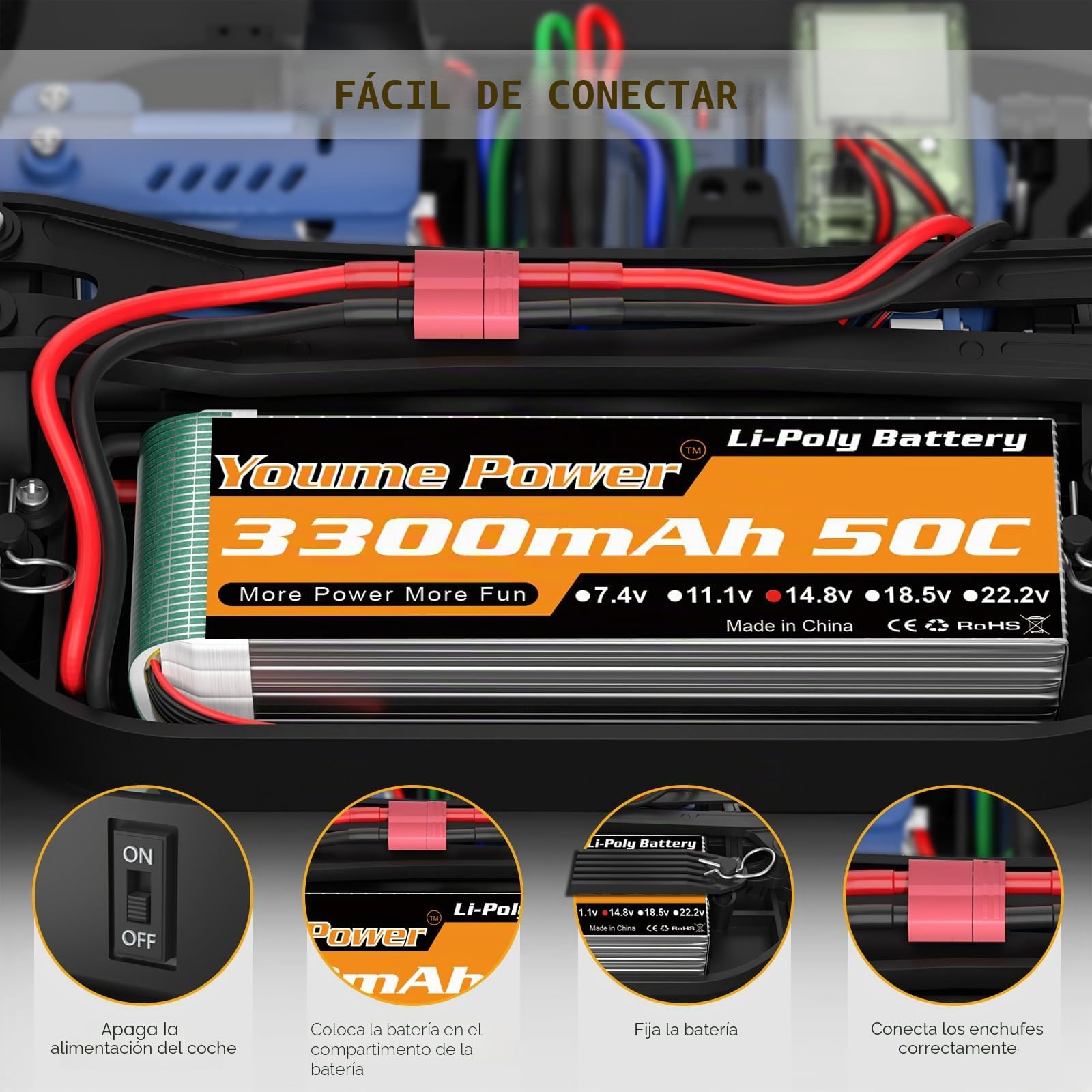 Youme Batería LiPo 4S 14.8V 3300mAh 50C T para RC avión camión Barco 2pcs