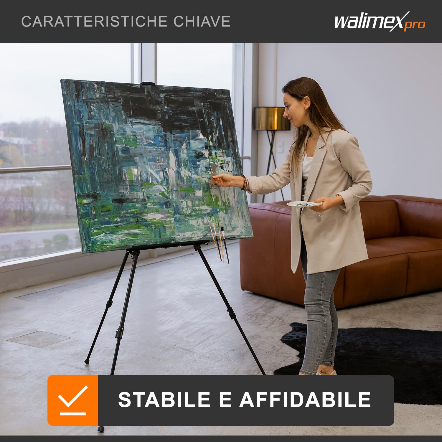 Walimex pro easel XL 60-180cm, alluminio I ideale come cavalletto da studio, da tavolo e da campo I per tele fino a HxD: 140x4cm, fino a 6kg I vassoio e supporto per colori e pennelli, con borsa