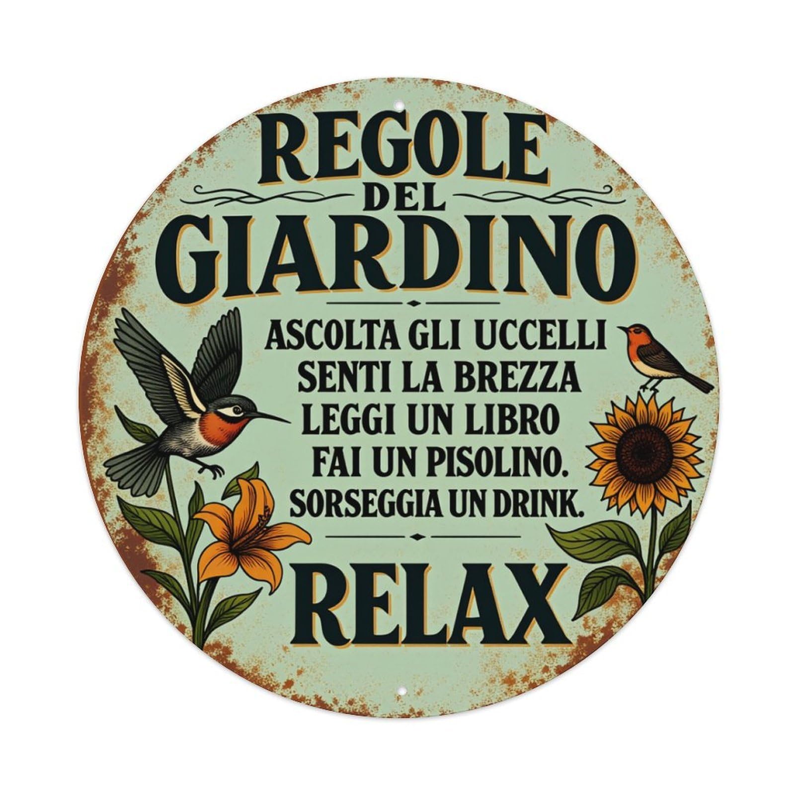 Birds Flowers Sunflower Relax Garden Rules Metal Tin Sign Plaque