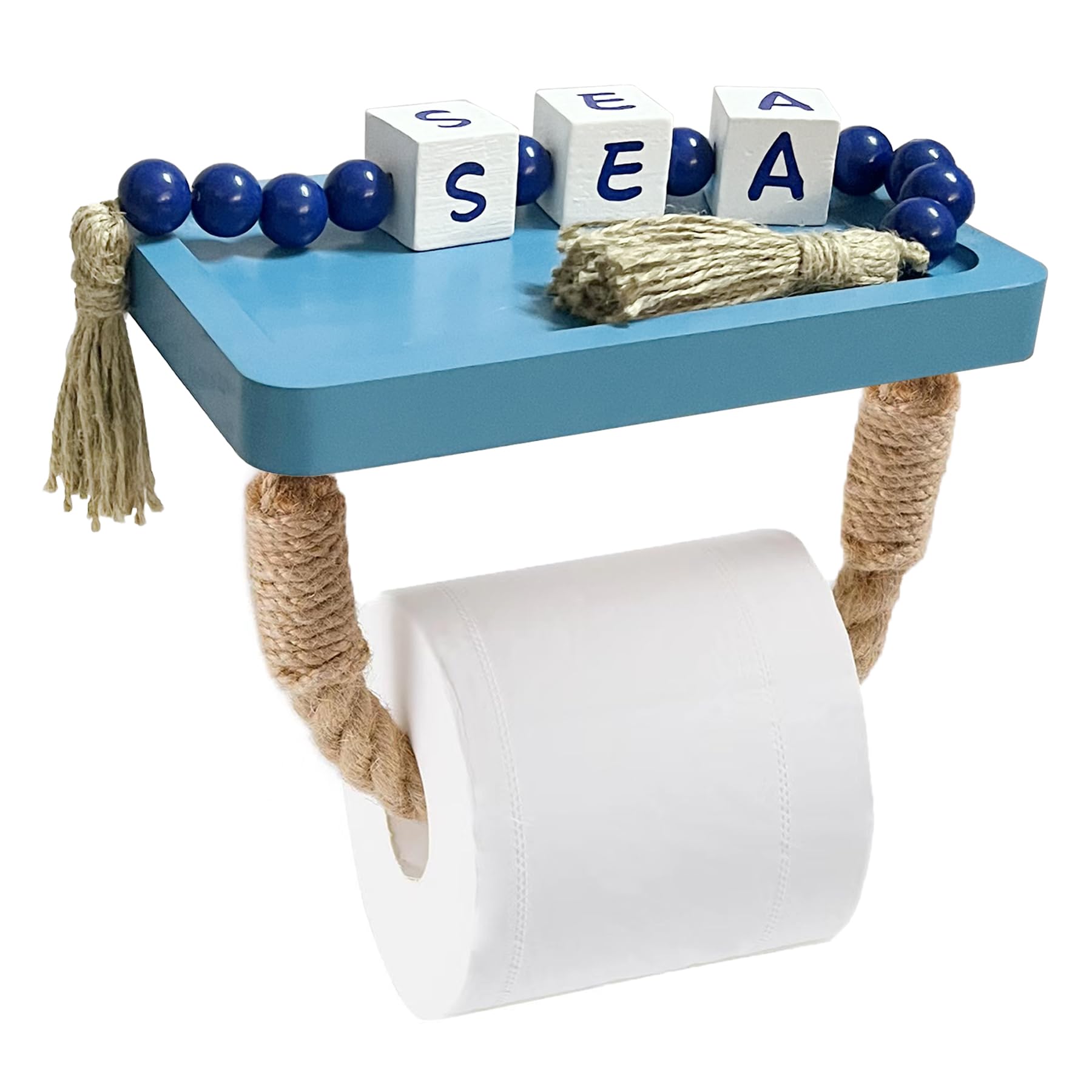Perfeso.L Beach Toilet Paper Holder - Nautical Rope Blue Bathroom Decor, Wall Mount Coastal Towel Rack Holder - Unique Rustic Farmhouse Tissue Roll