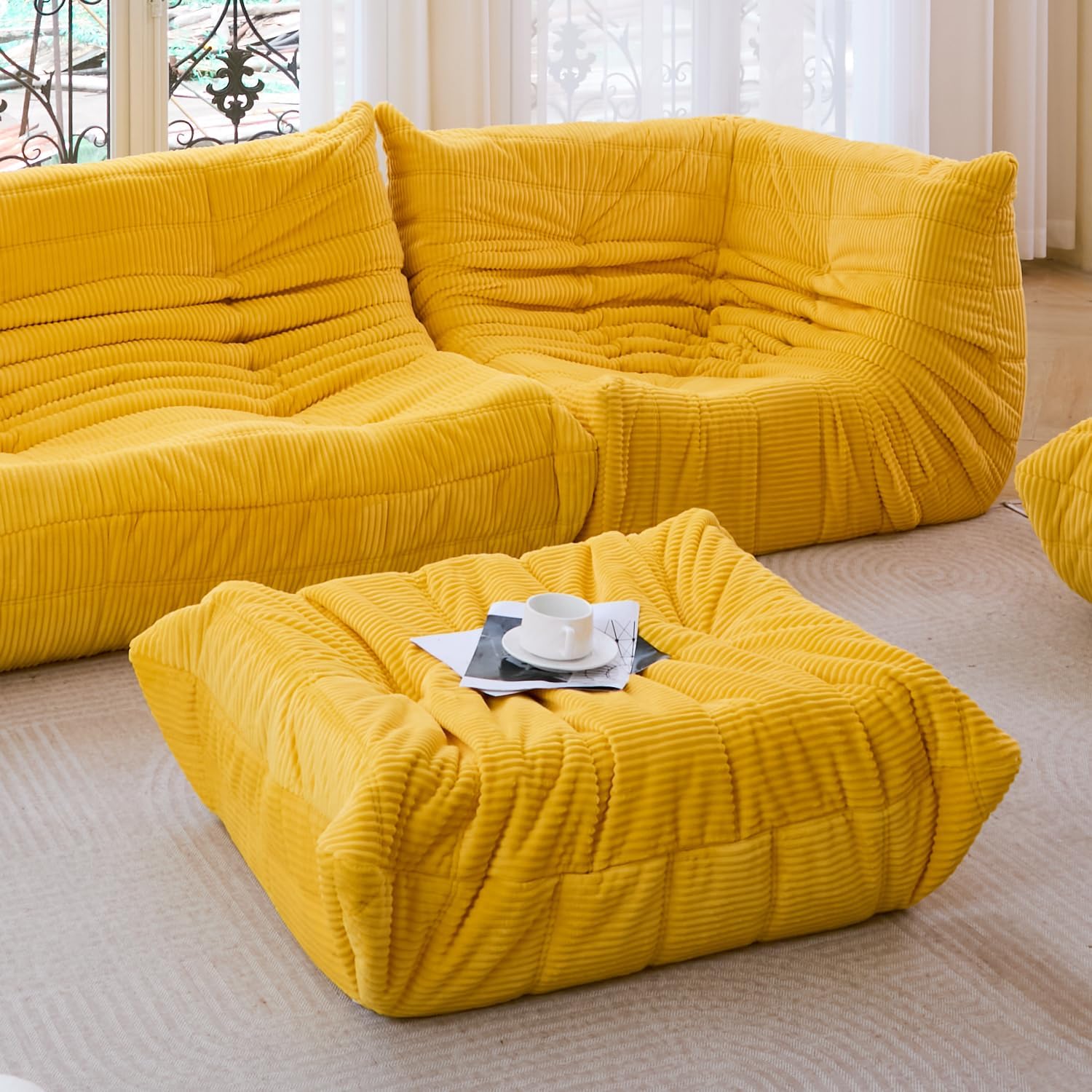 N&V Ottoman for Fireside Chair and Sofa, Soft Premium Corduroy Ottoman, Foam Ottoman for Accent Chair, Living Room Bedroom (Forest Grey)