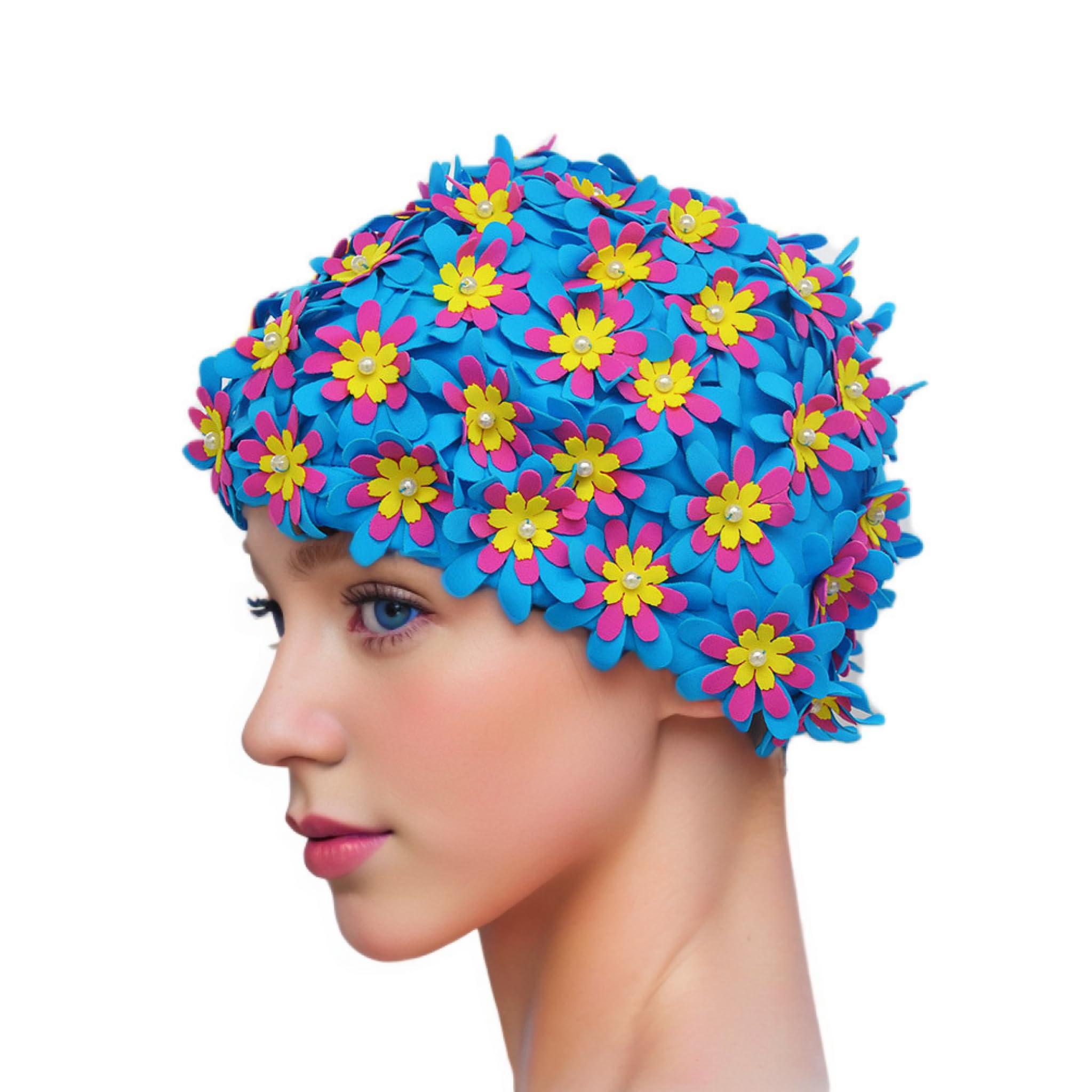 Gorro de natación con Estampado Floral Retro para Mujer