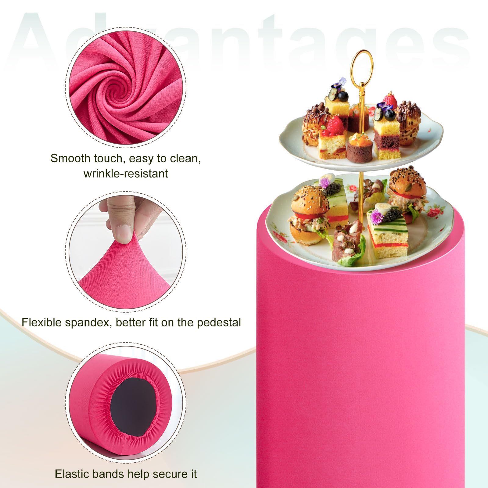 QUARKZMAN Set of 3 Housses de Socle Cylindrique en Spandex Rouge Rose, Housse de Socle pour Décoration de Mariage Anniversaire Fête, Tissu Élastique Grand