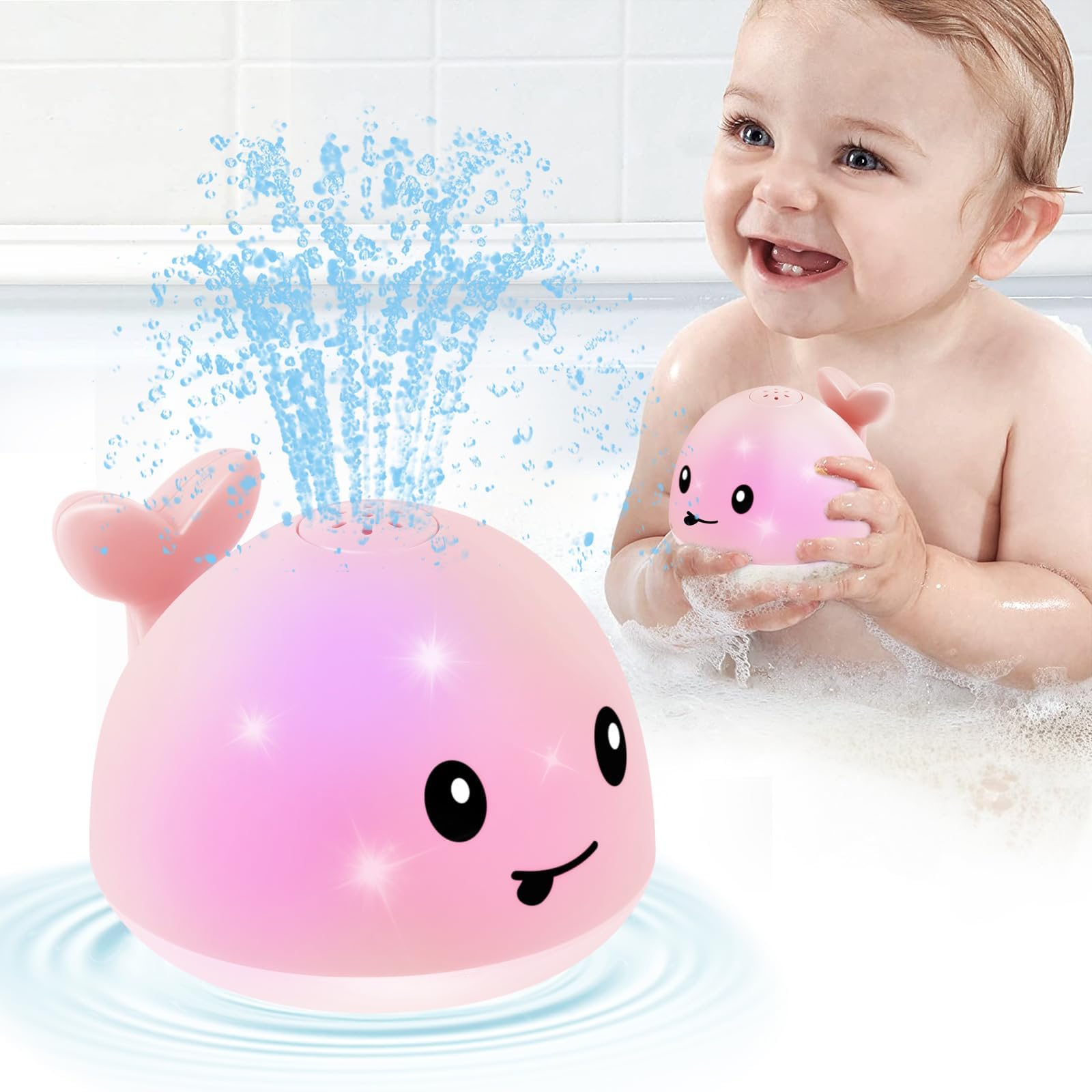 Whale Bath Toy Sprinkler, Baby Easter Basket Stuffers, Light Up Bath Toys for Kids Ages 1-3 Babies 6-12-18 Months, 1 2 3 Year Old Boys Girls Easter Toddler Birthday Gifts, Bathtub Pool Water Table Toy
