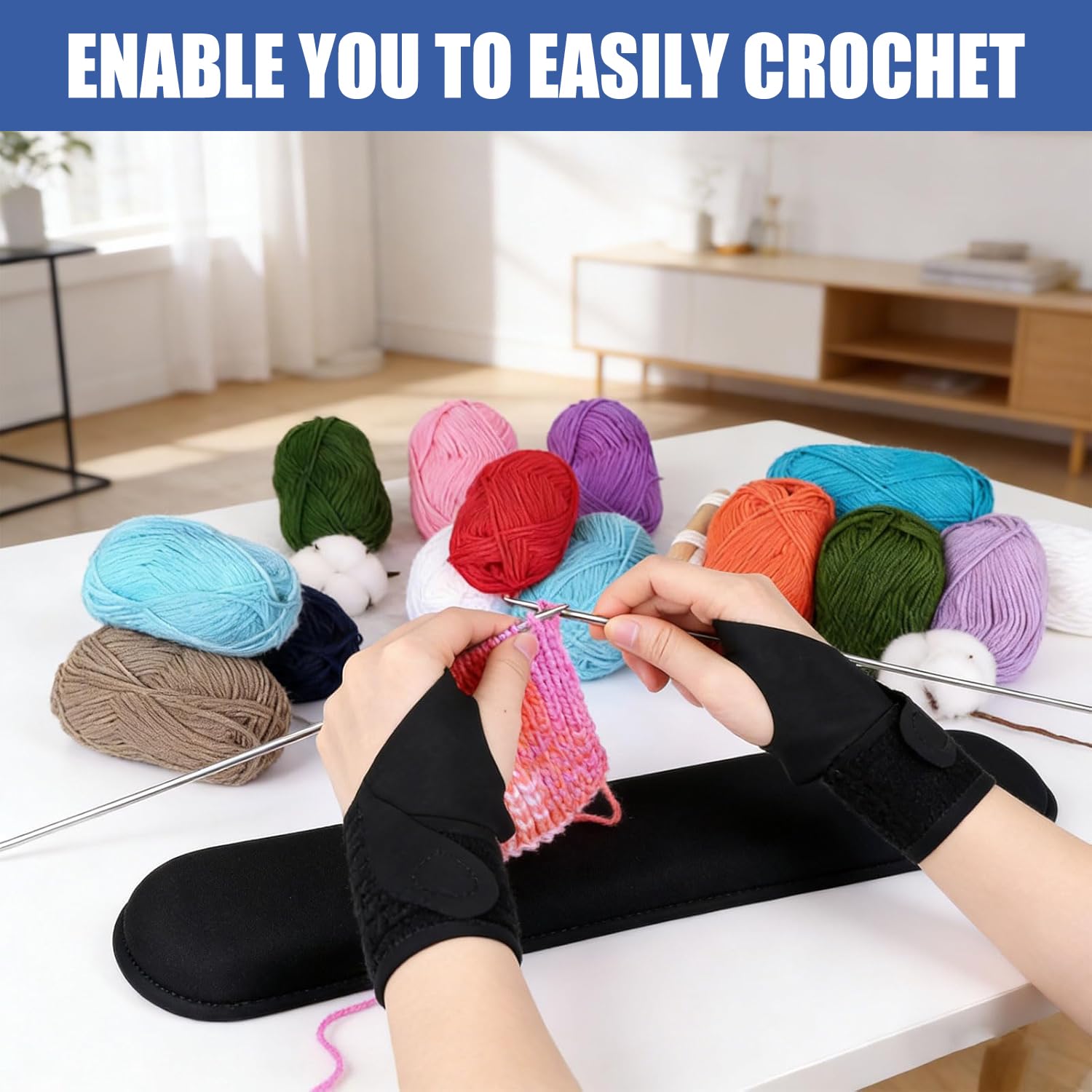 JINJUMEI 2 Pack Ergonomic Crochet Hooks Gloves with 10 Pack Finger with 3 Stück Häkelnadel Set, Crochet Finger Guard, Crochet Supplies for Crocheters — view 4