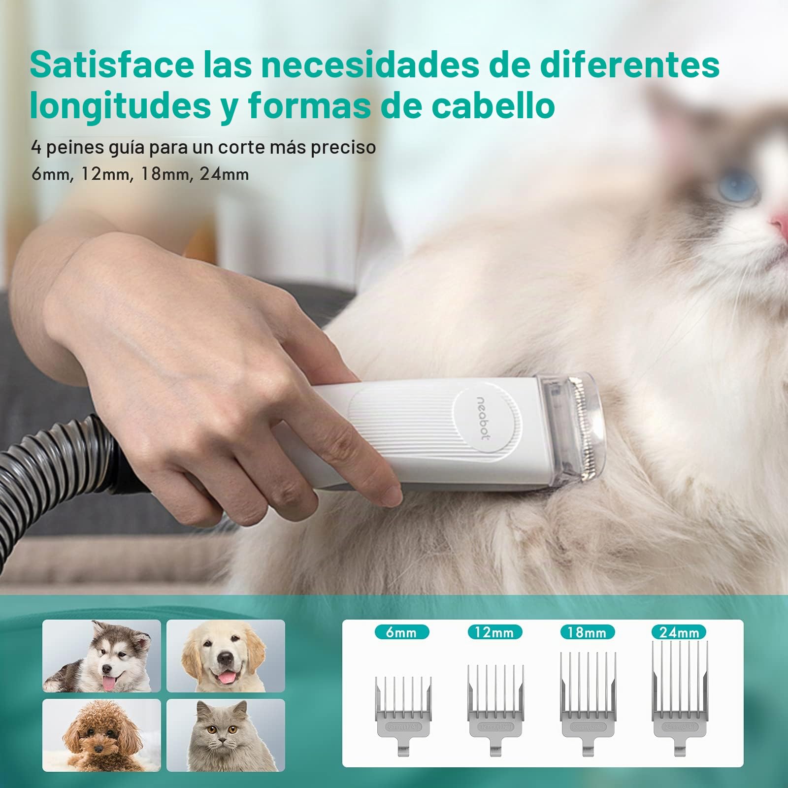 neabot P1 Pro Máquina de Cortar Pelo Profissional y Recarregável para Cães e Gatos, Set de Aseo para Perros, 5 Herramientas de Aseo Probadas (Gris)