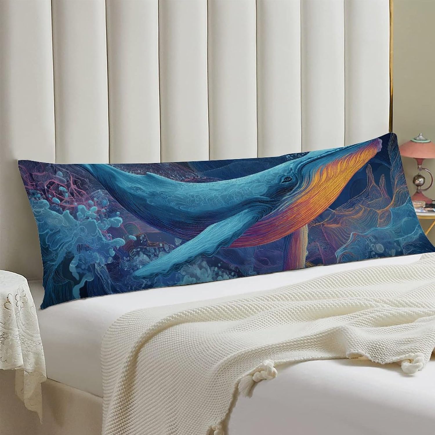 Psychedelic Whales Jumps Out Sea Body Pillow Cover Long Cushion 18.9x53.1 Inch