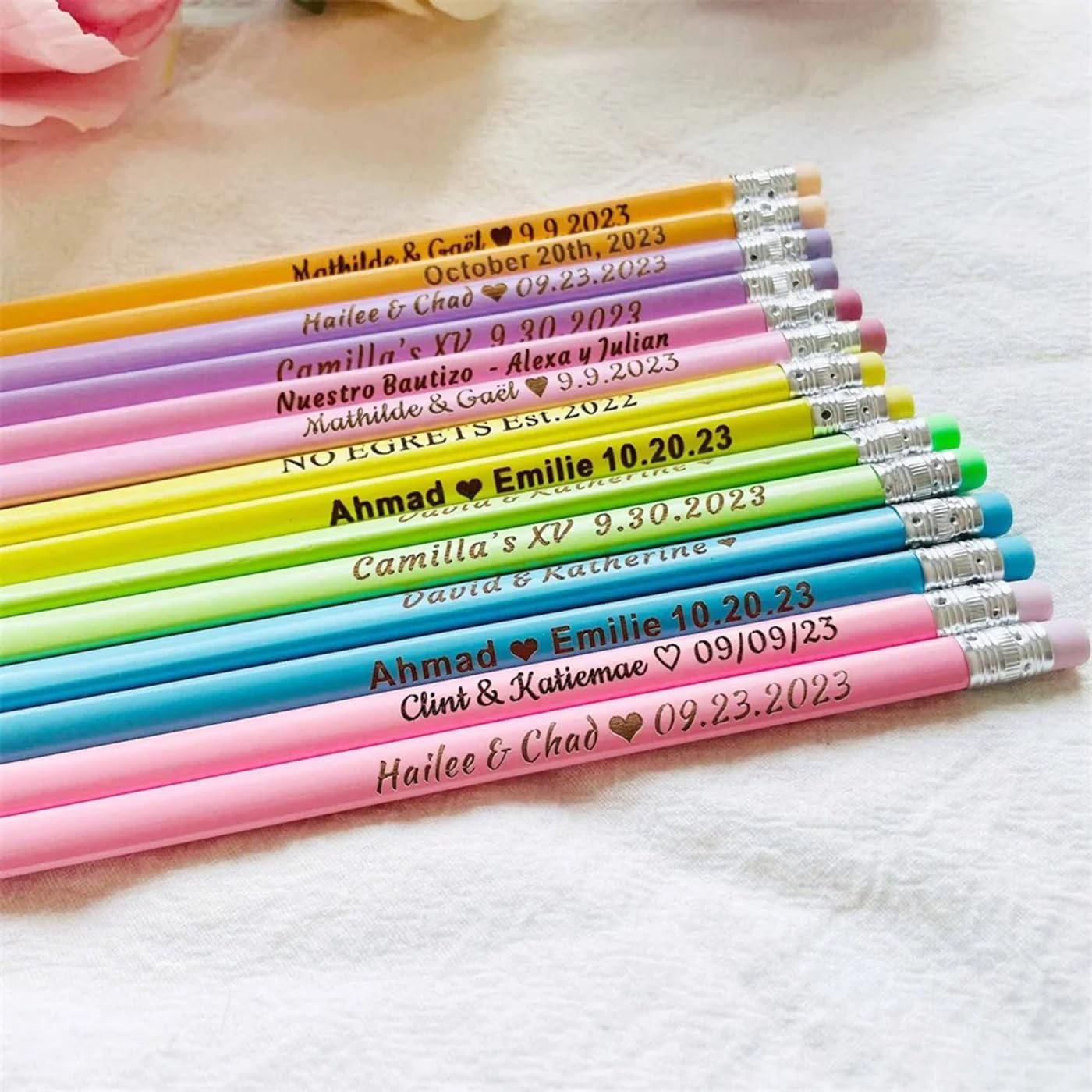 Personalized Pencils, Custom Wedding Favors Rustic Wooden Half Pencils,Custom Engraved for Event，Personalized White for Wedding GuestsPencils (70pcs)