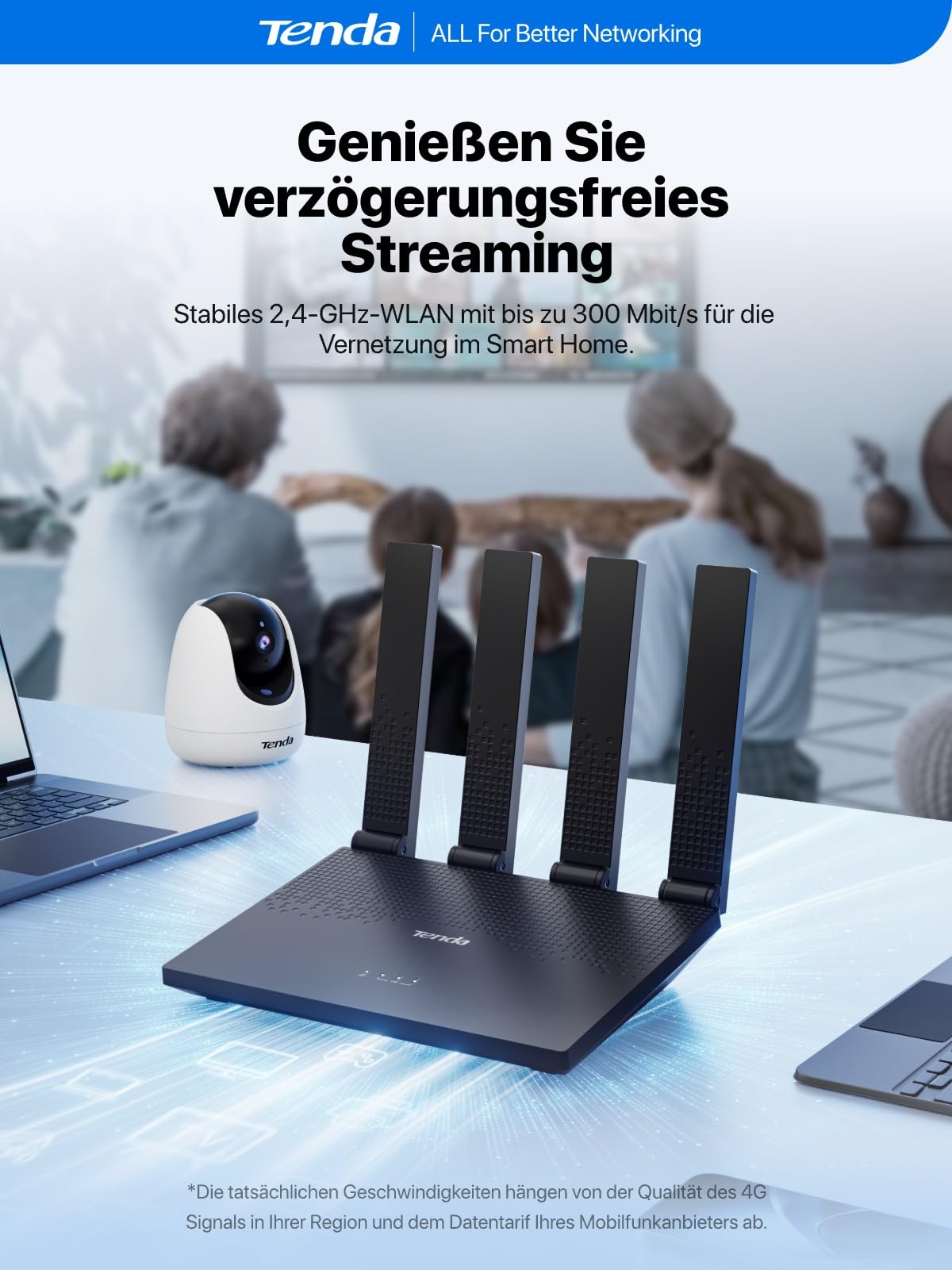 Tenda 4G LTE Router mit SIM Karte Modem N300 WLAN Cat4 4G03 Pro V2.0-4 Faltbare Antennen, USB-C Powerbank-Betrieb, LAN/WAN, Plug&Play, Mobiler für Wohnmobil, Camping, Homeoffice & Garten