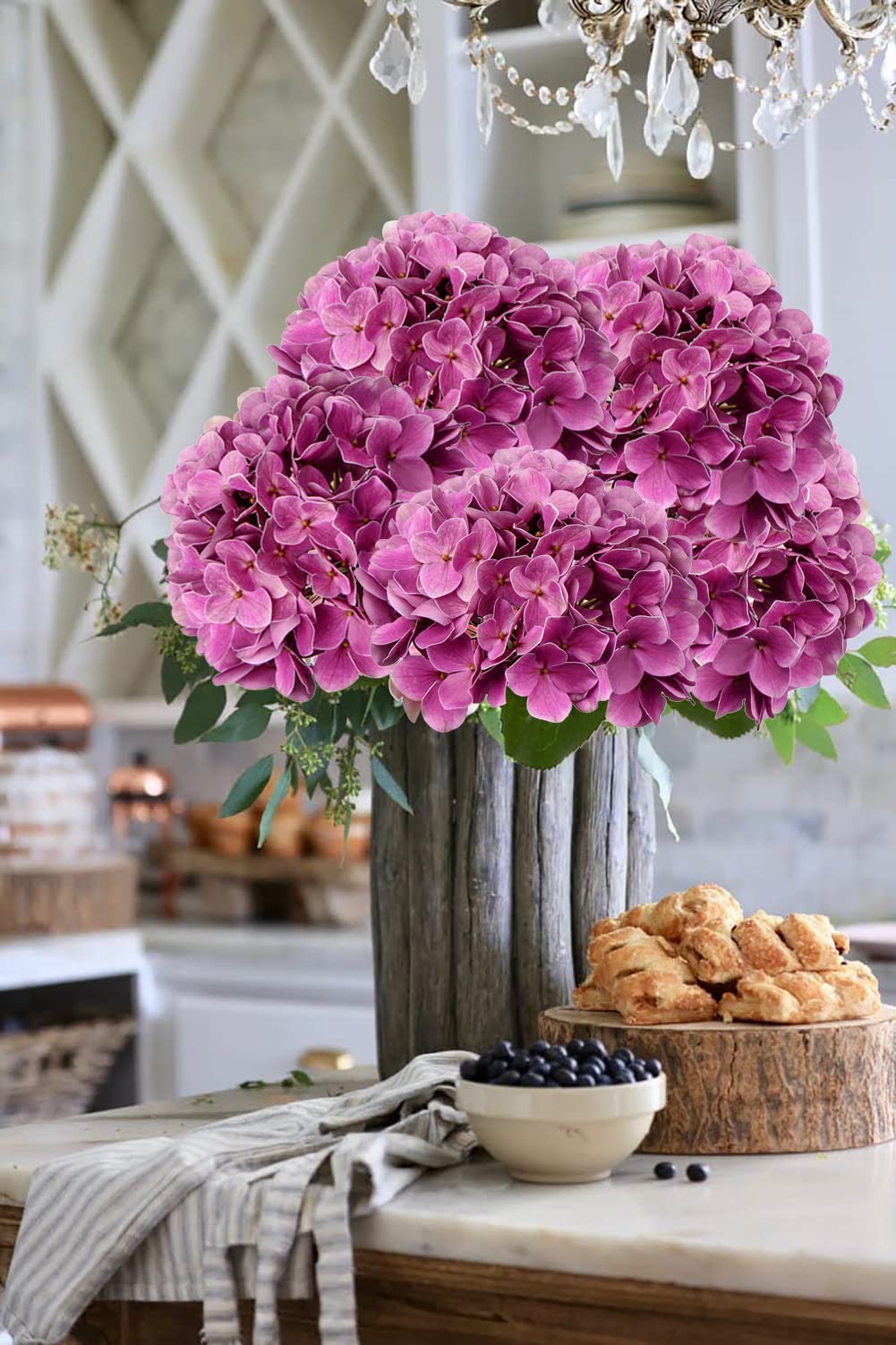 5 pezzi Di Fiori Artificiali Di Ortensia Bianca, Ortensia Finta 5 pezzi Di Fiori Artificiali Di Ortensia Bianca, Ortensia Finta